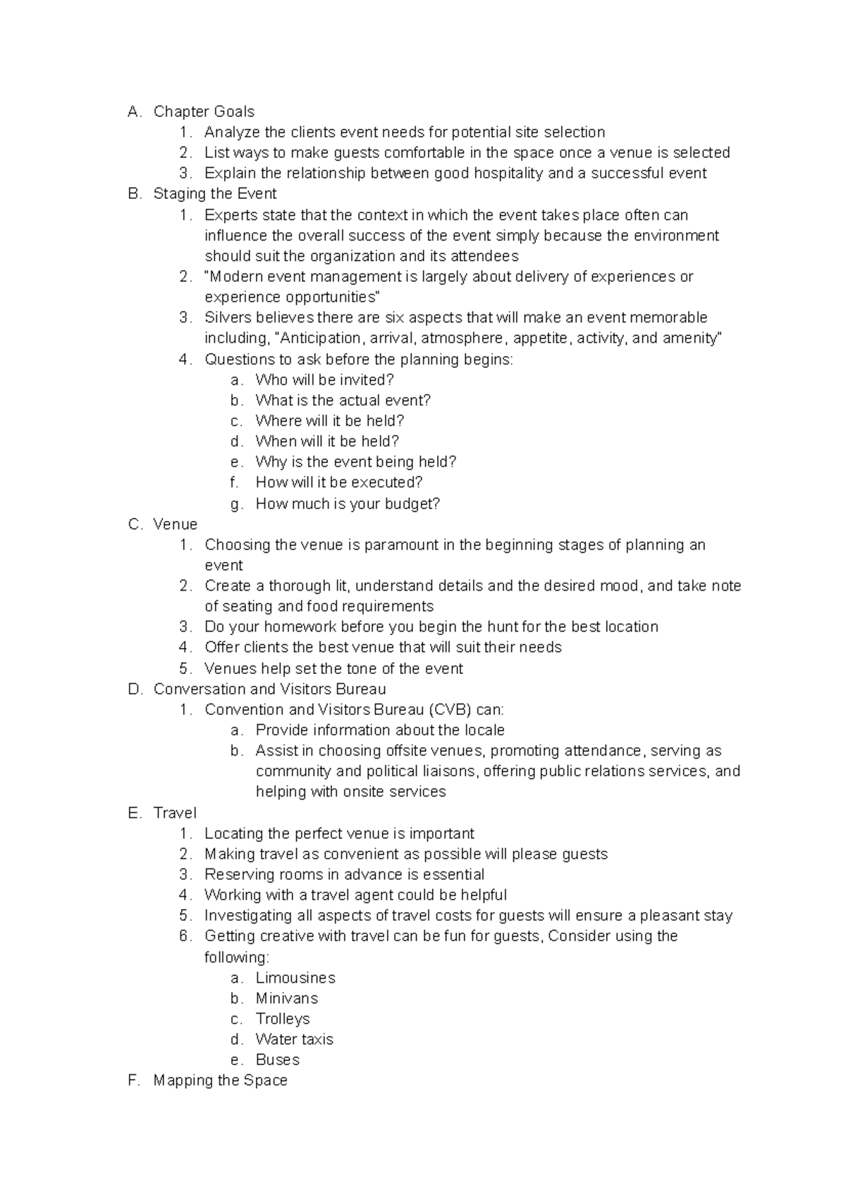 9. Staging Setting the Scene for the Event - A. Chapter Goals 1 ...