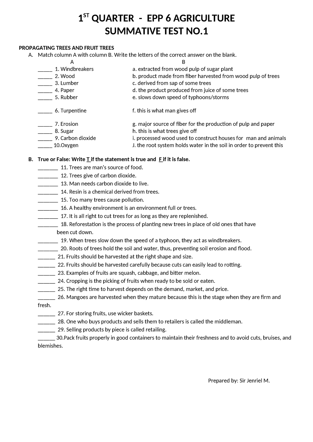 EPP 6 Summative 1 AGRI - For Grade 6 - 1 ST QUARTER - EPP 6 AGRICULTURE ...