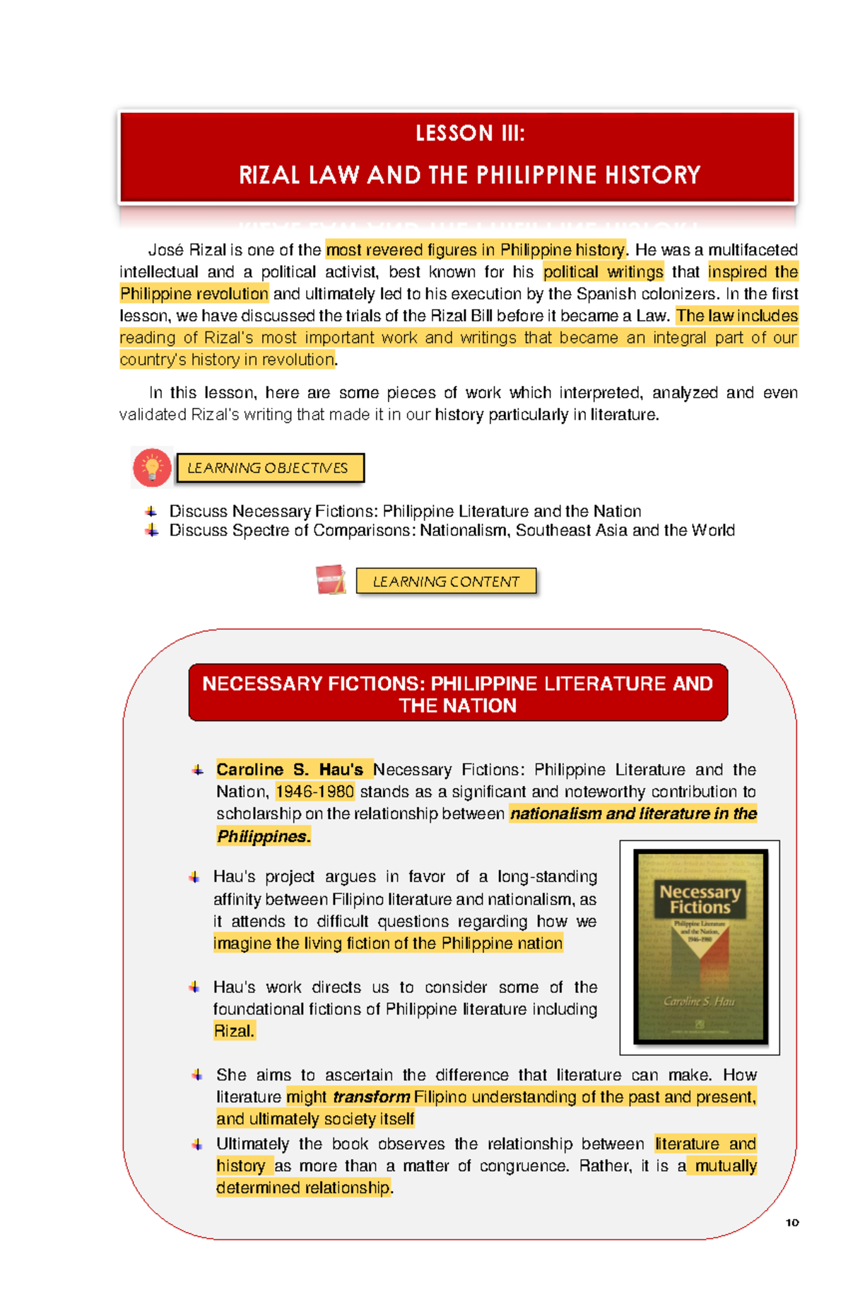 Module FOR Lesson III week 4pdf - 10 José Rizal is one of the most ...