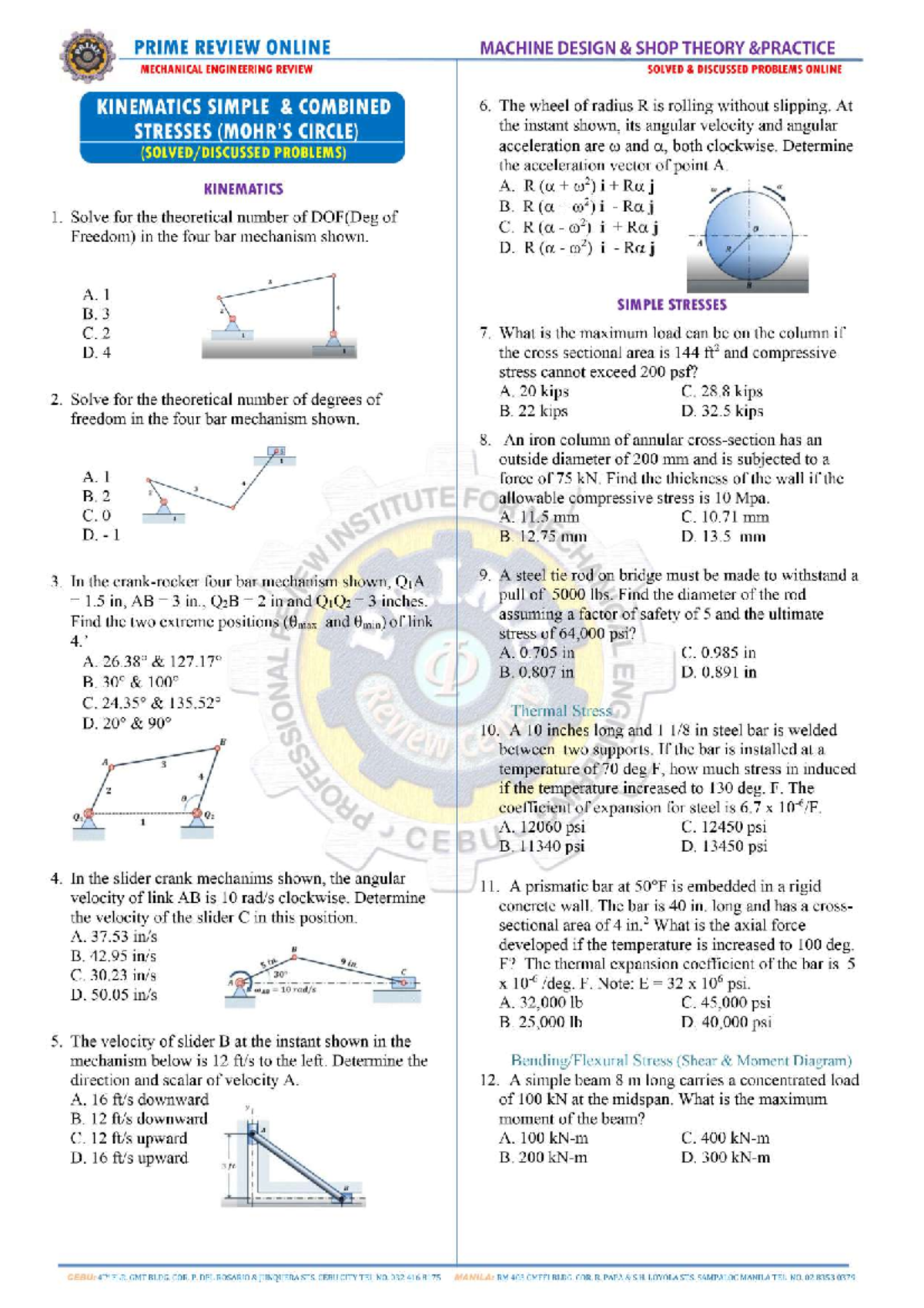 1.0 Kinematics Stresses page 01 - PRIME REVIEW ONLINE MACHINE DESIGN ...