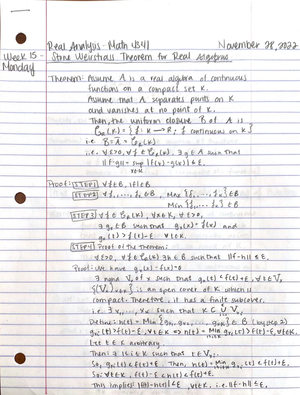 Real Analysis - Week 13 Monday - Real Analysis 4341 November 14 ...