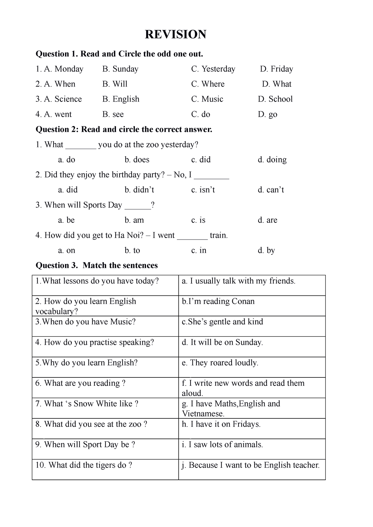 ôn Tập Hk1 - Hhhh - REVISION Question 1. Read And Circle The Odd One ...