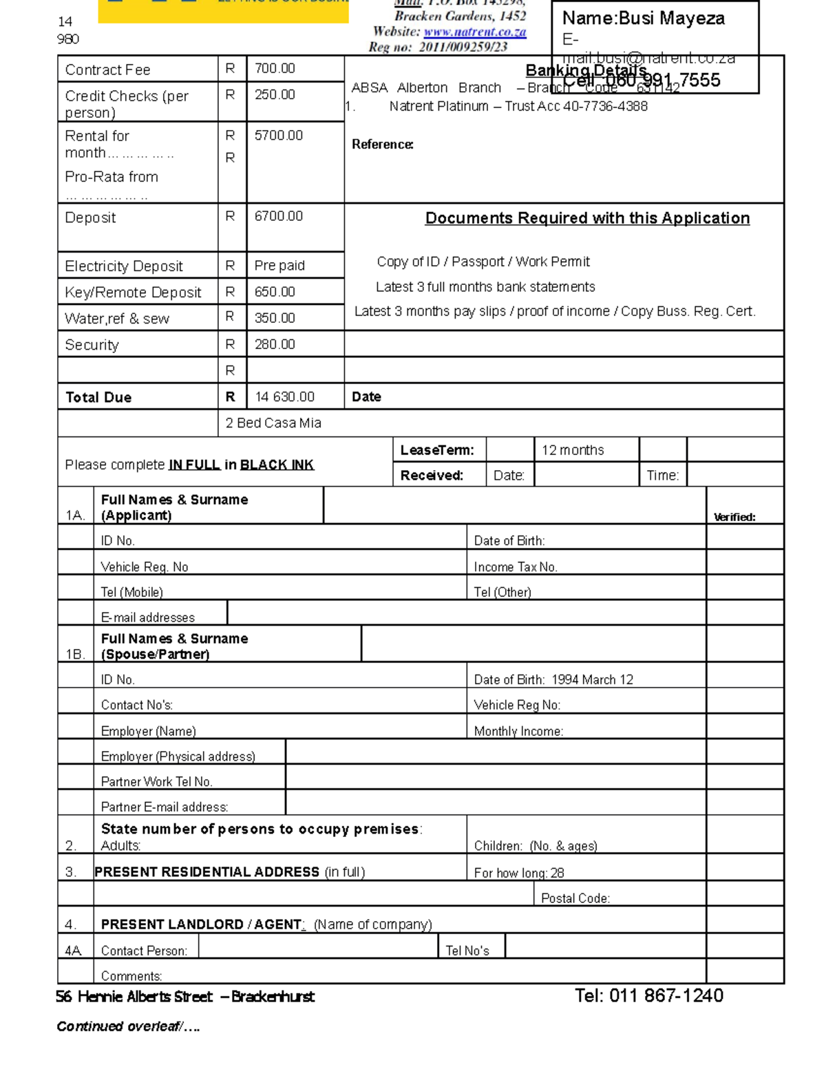 Application Forms - PLAT - ####### 14 ####### 980 56 Hennie Alberts ...