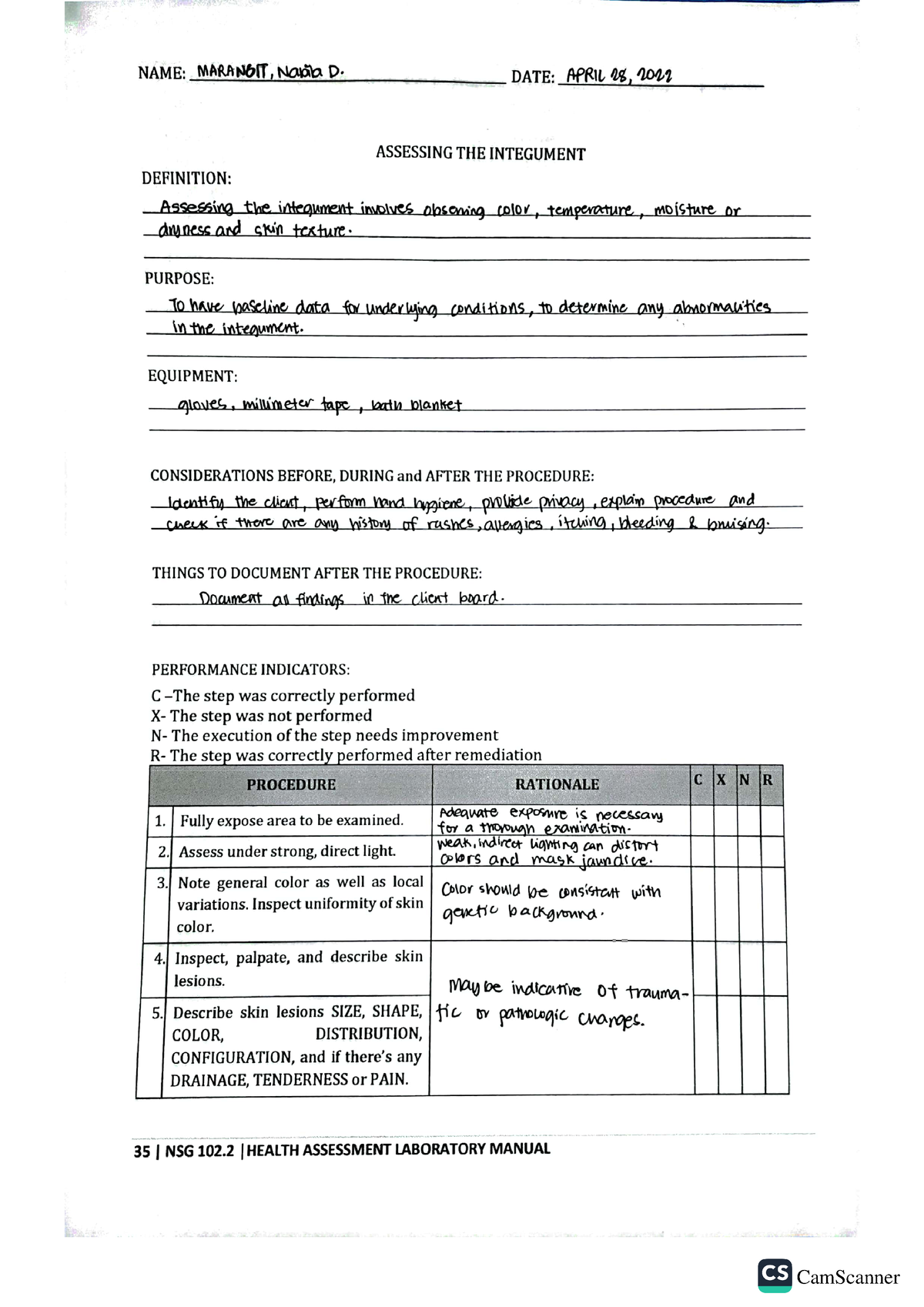 Skill 11. Assessing The Integument - Bs Nursing - CamScanner CamScanner ...