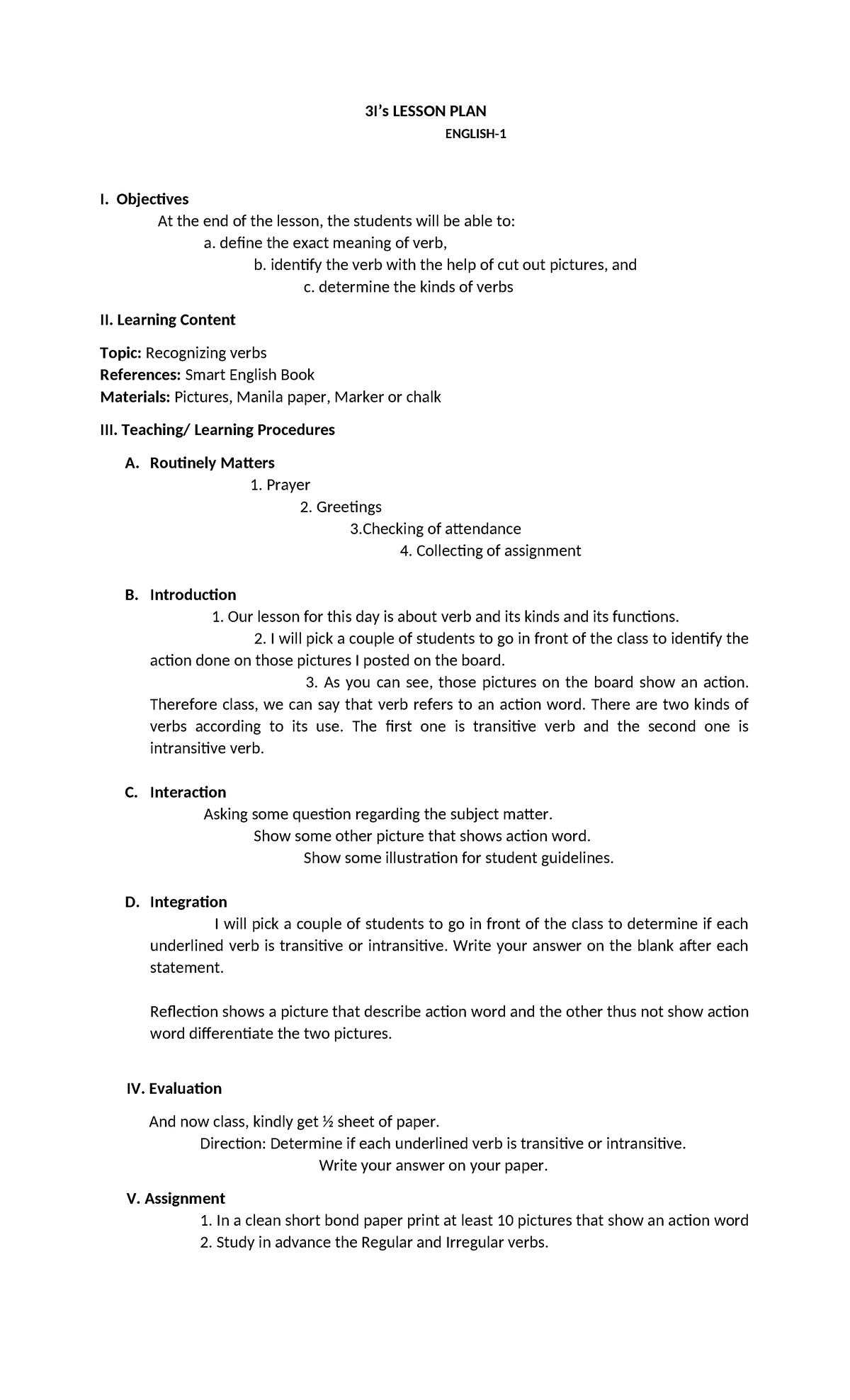 3I's- 4A's-5A's-5E'S - be guided - 3I’s LESSON PLAN ENGLISH- I ...