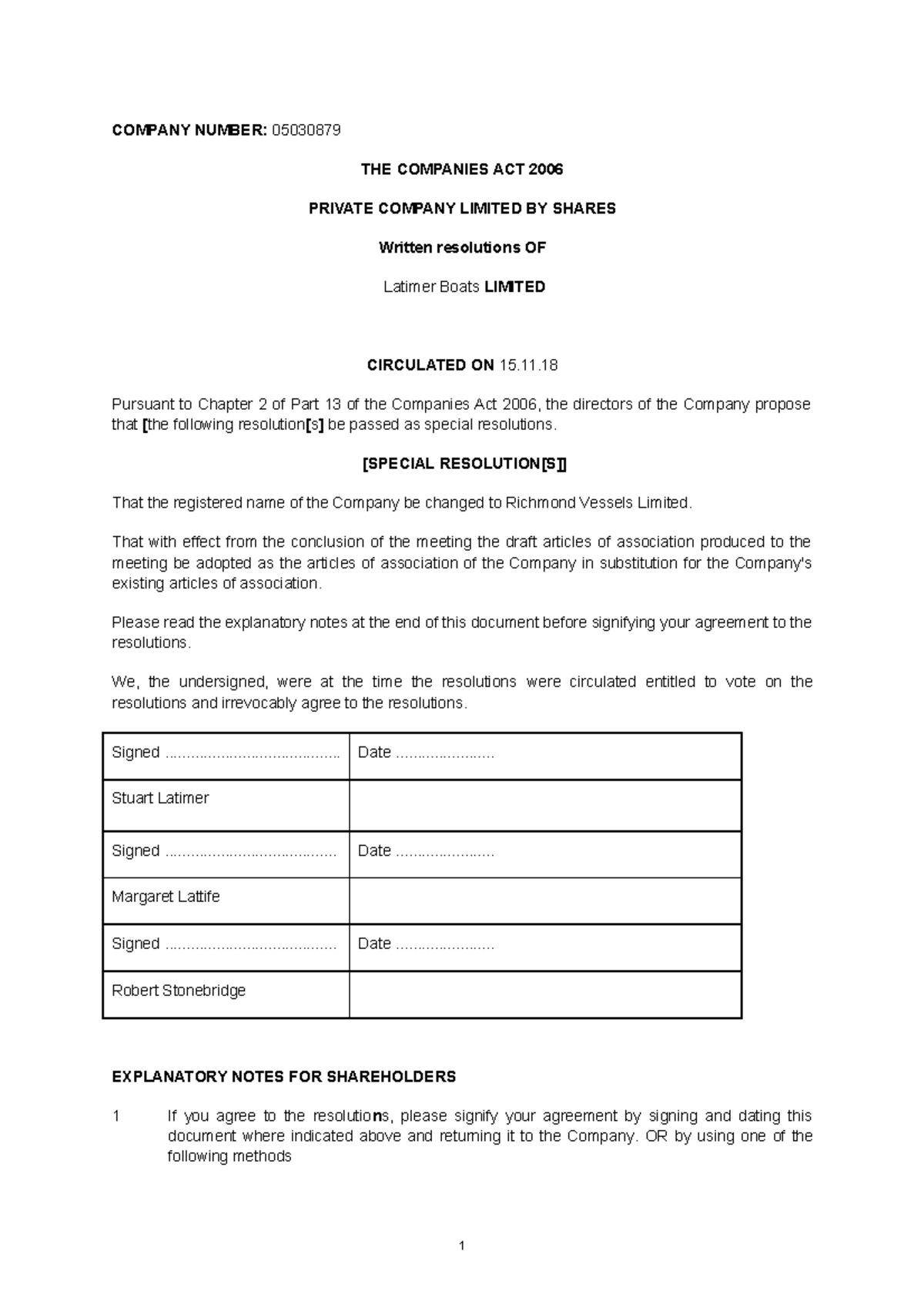 Written resolution of themembers of a privatecompany - COMPANY NUMBER ...