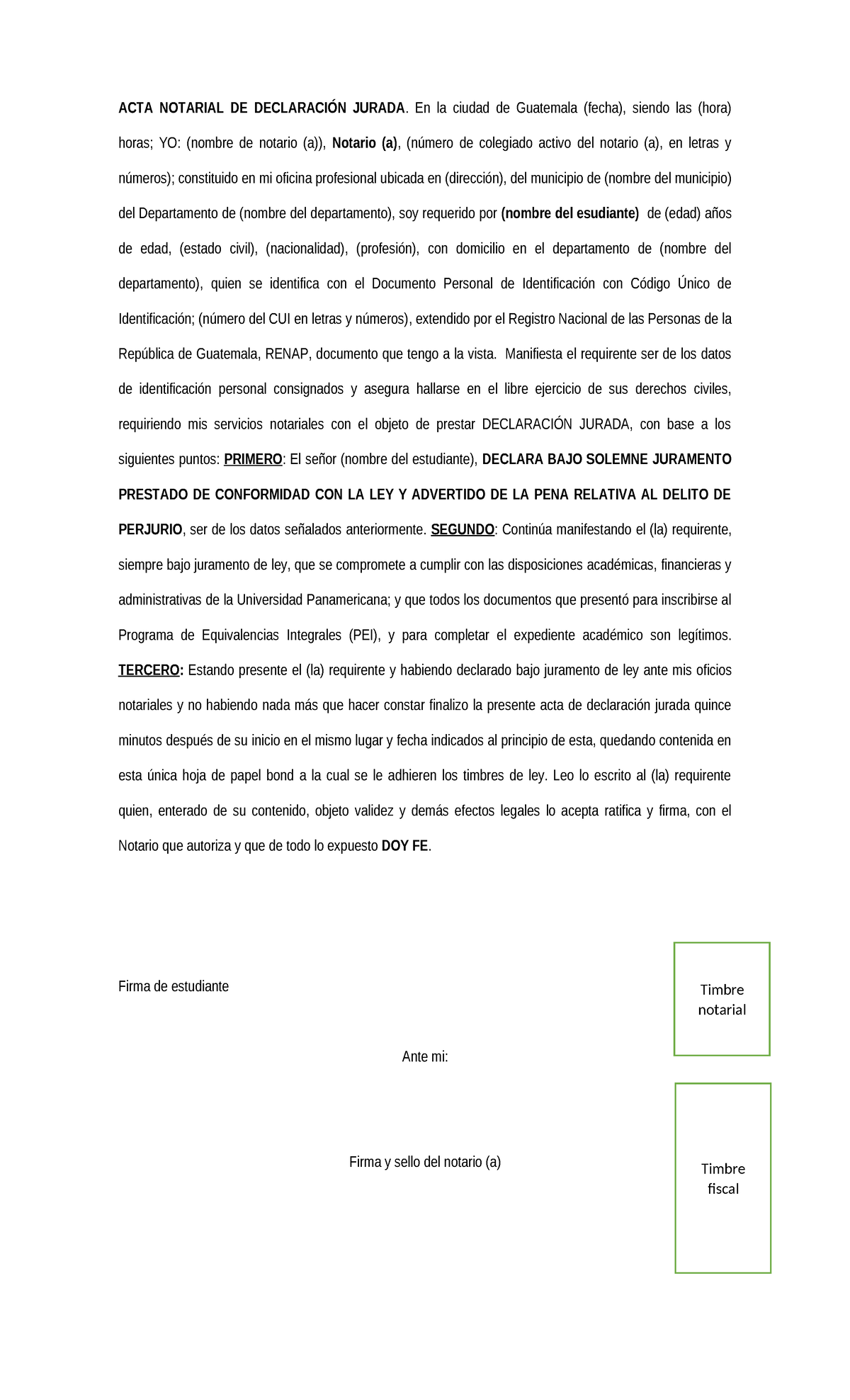 Formato de acta notarial de declaración jurada - ACTA NOTARIAL DE ...