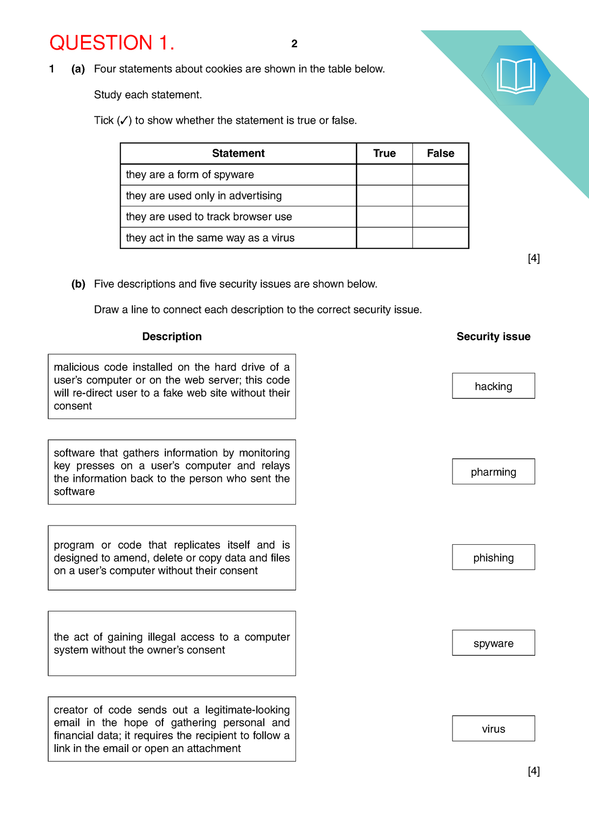 IGCSE Computer Science - © UCLES 2015 0478/12/M/J/ 1 (a) Four ...