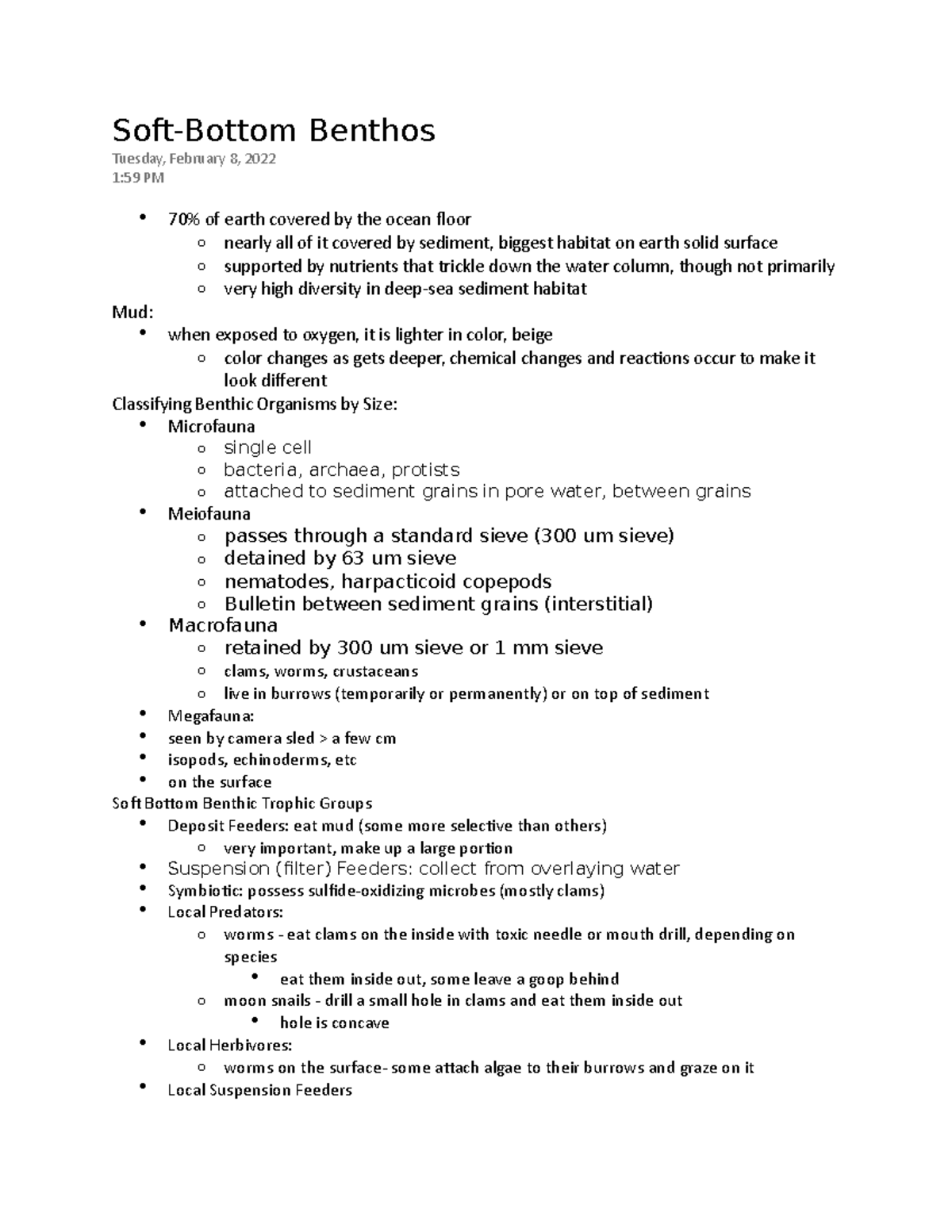 SoftBottom Benthos SoftBottom Benthos Tuesday, February 8, 2022 1