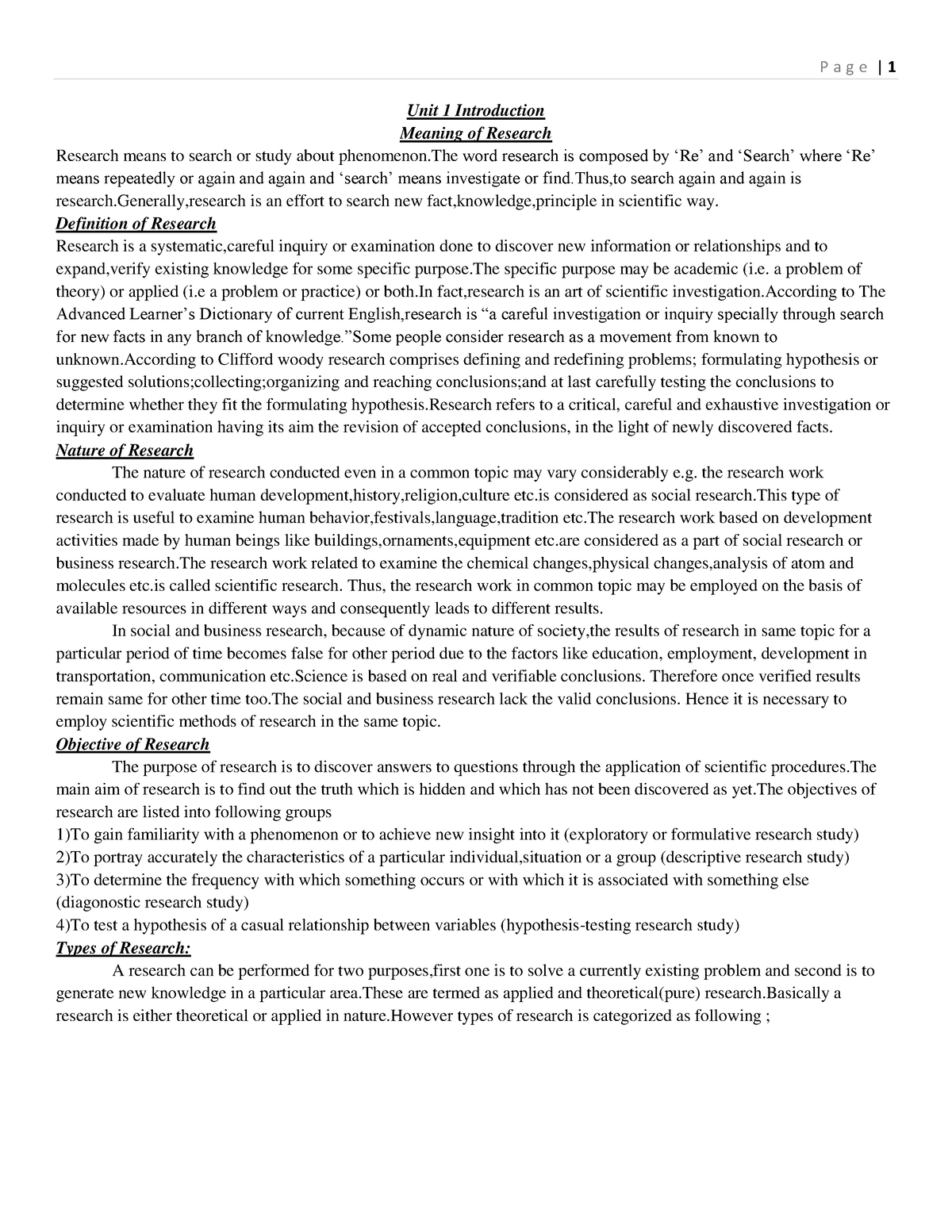 BBA research unit 1 to 6 - nfbfdhj - Unit 1 Introduction Meaning of ...