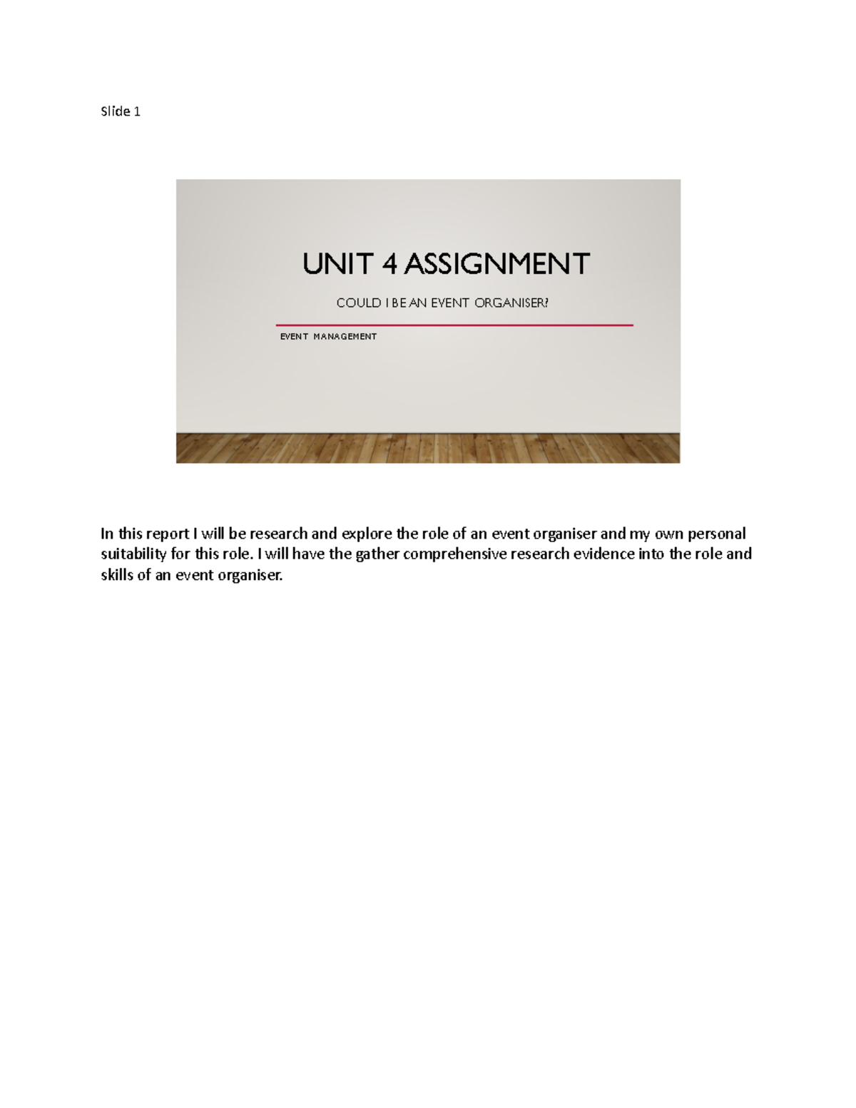 unit 4 assignment 1 managing an event