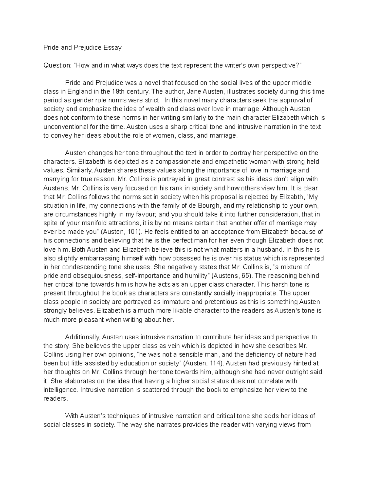 Pride and prejudice essay Pride and Prejudice Essay Question “How and in what ways does the