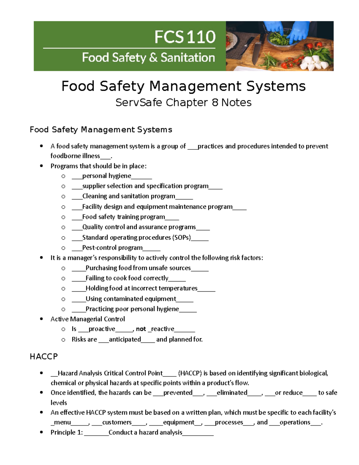 Fsc110 document SSChapter 8Notes - Food Safety Management Systems ...