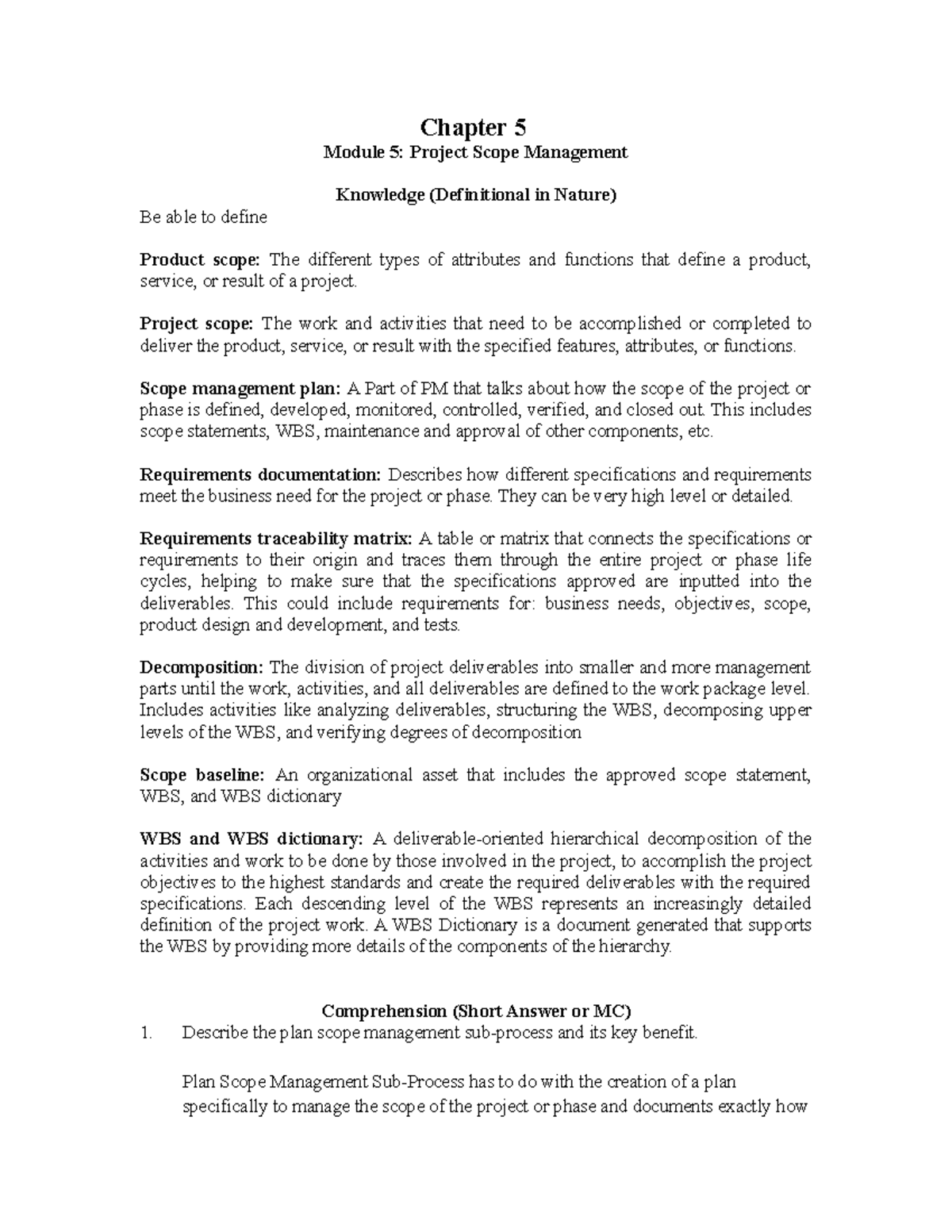 Critical Issues Chapter 5 - Chapter 5 Module 5: Project Scope ...