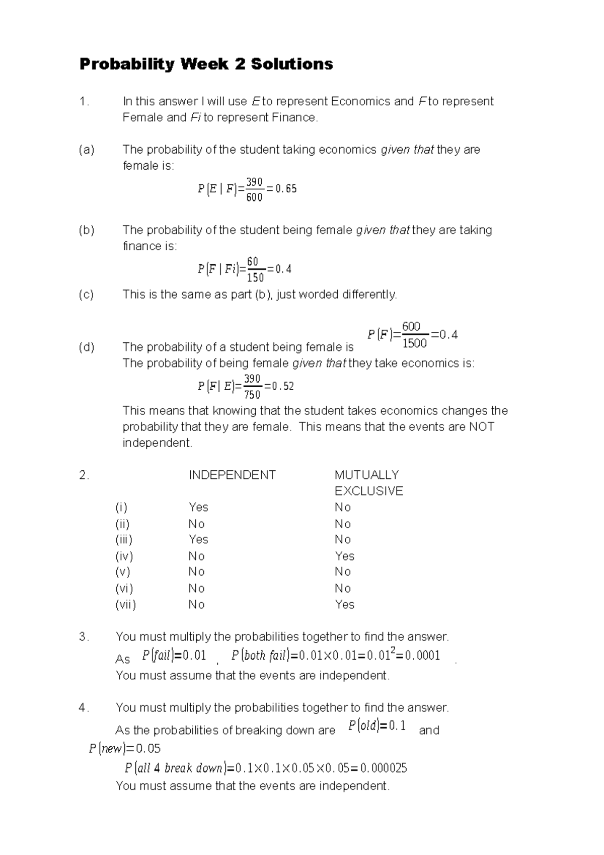 Probability 2Seminar Solns 2017-18 Rj - Probability Week 2 Solutions In ...