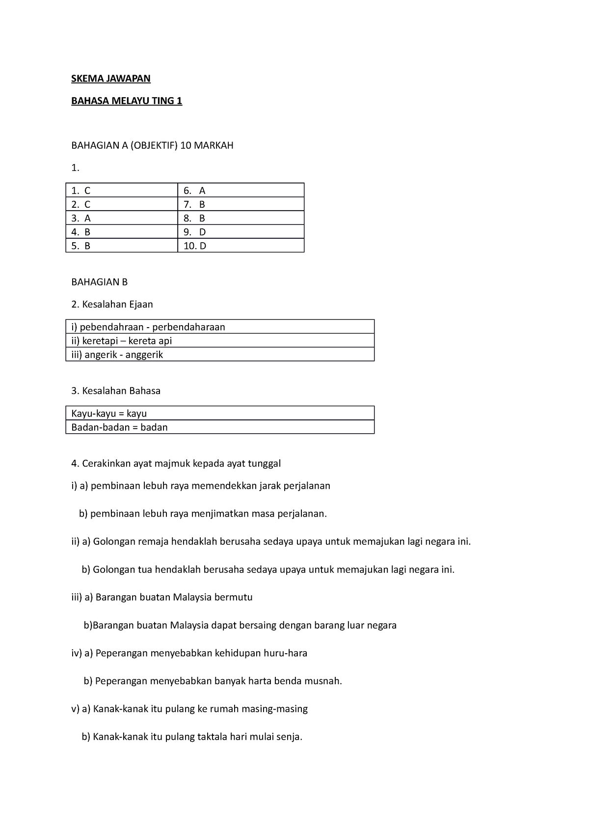 Skema Jawapan - SKEMA JAWAPAN BAHASA MELAYU TING 1 BAHAGIAN A (OBJEKTIF ...