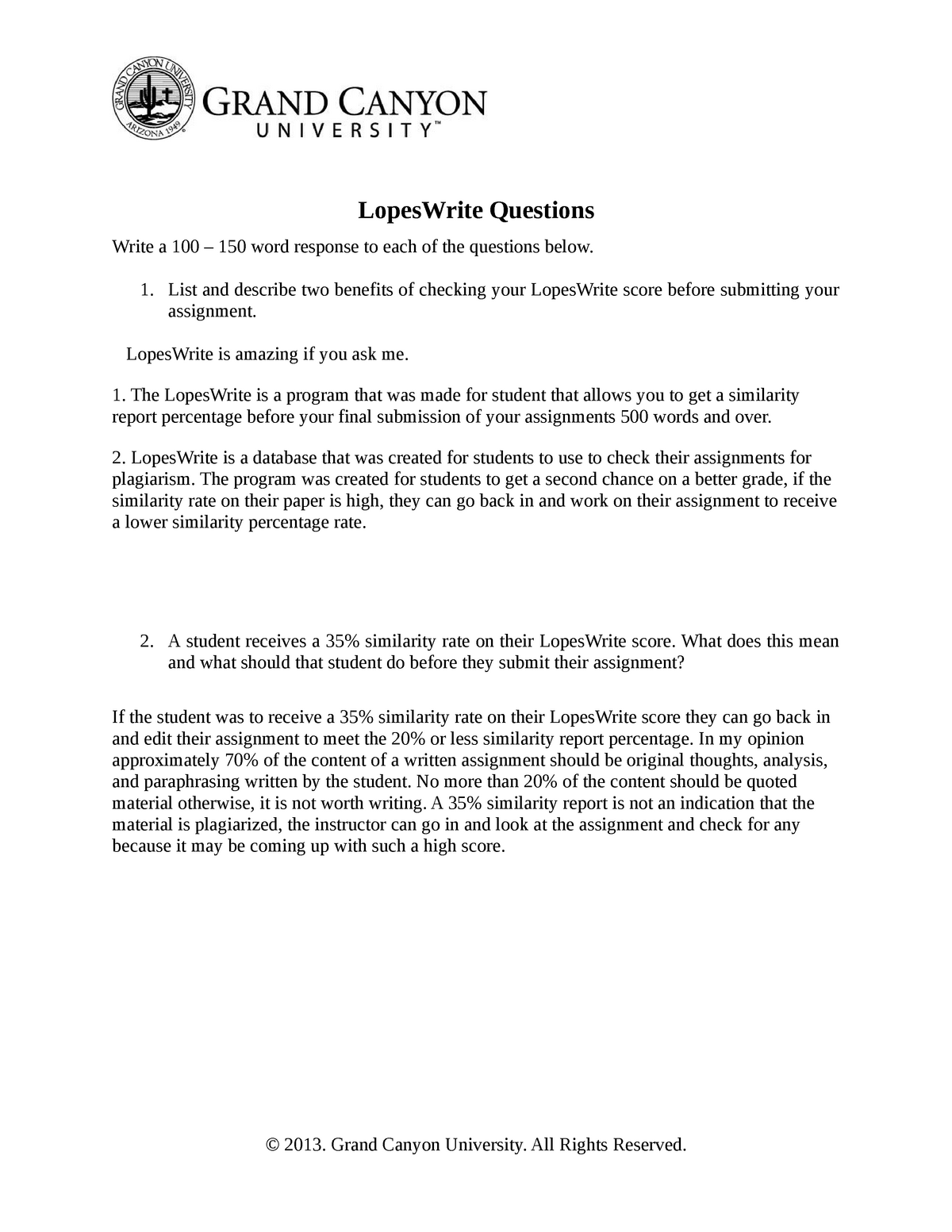 Lopes Write Questions - LopesWrite Questions Write a 100 – 150 ...