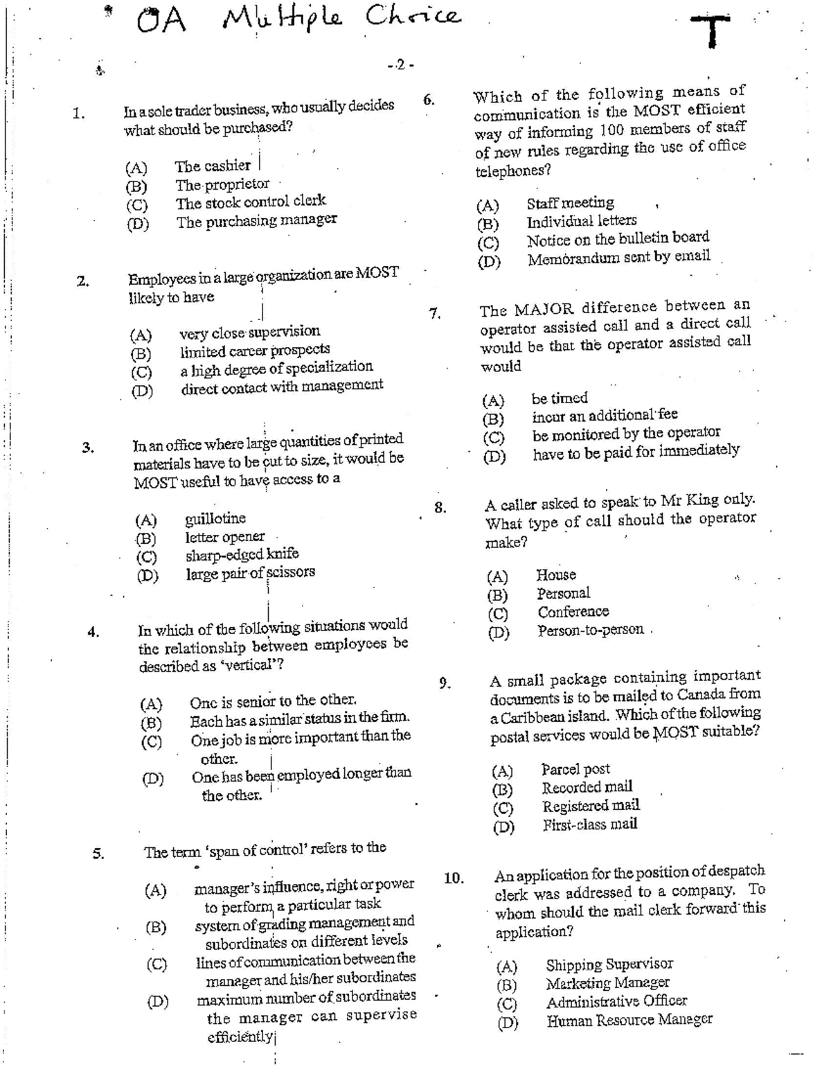 Multiple Choice T - past paper - Organizational Development - Studocu