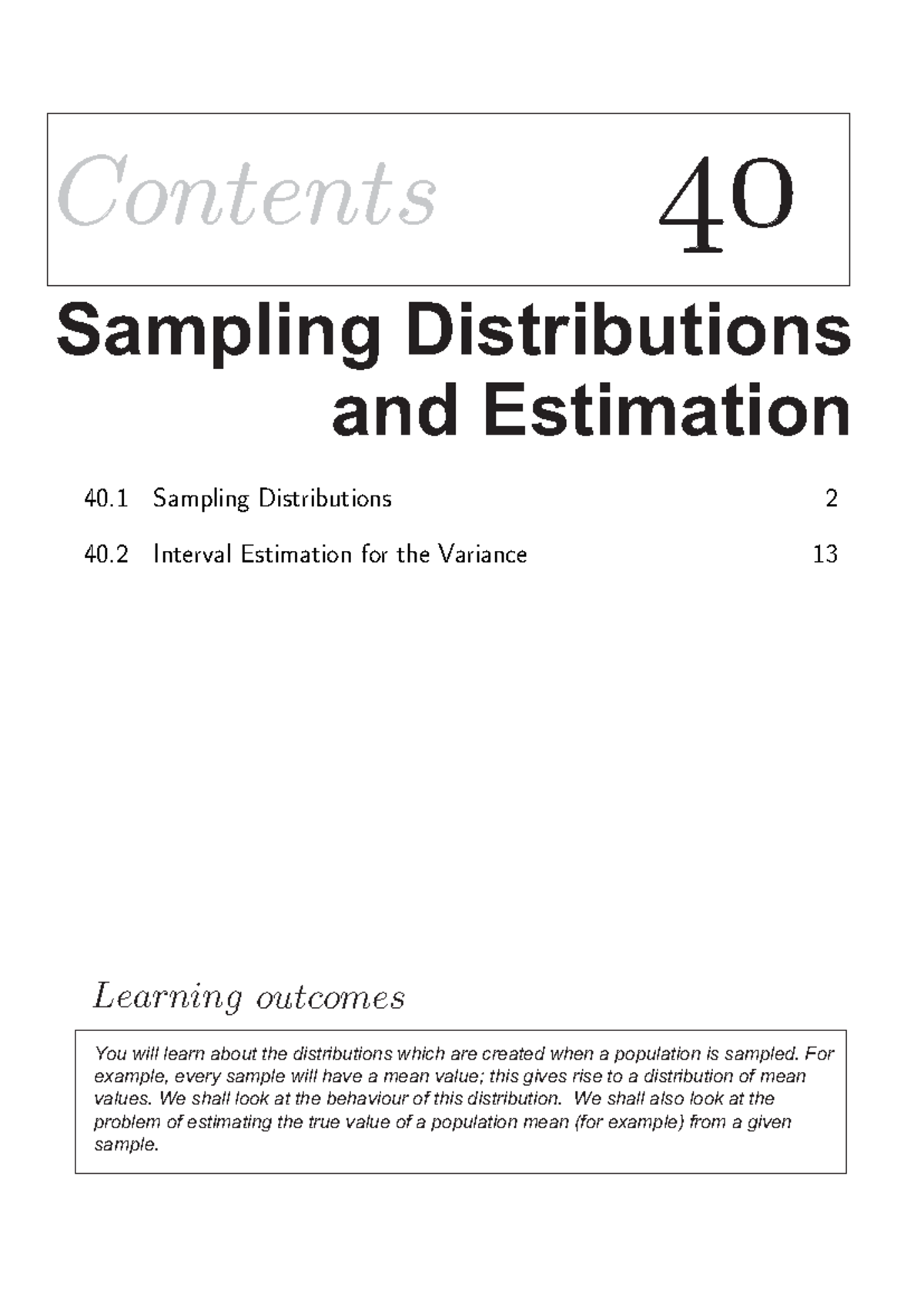 HELM Workbook 40 Sampling Distributions and Estimation ...