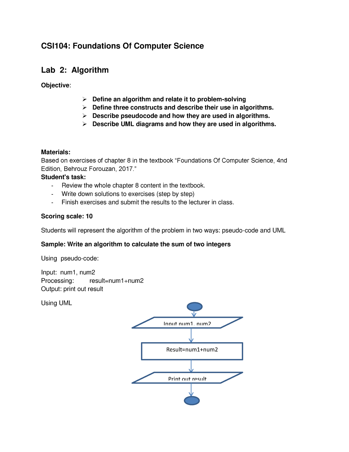 Lab 02 - 345 - CSI104: Foundations Of Computer Science Lab 2: Algorithm ...