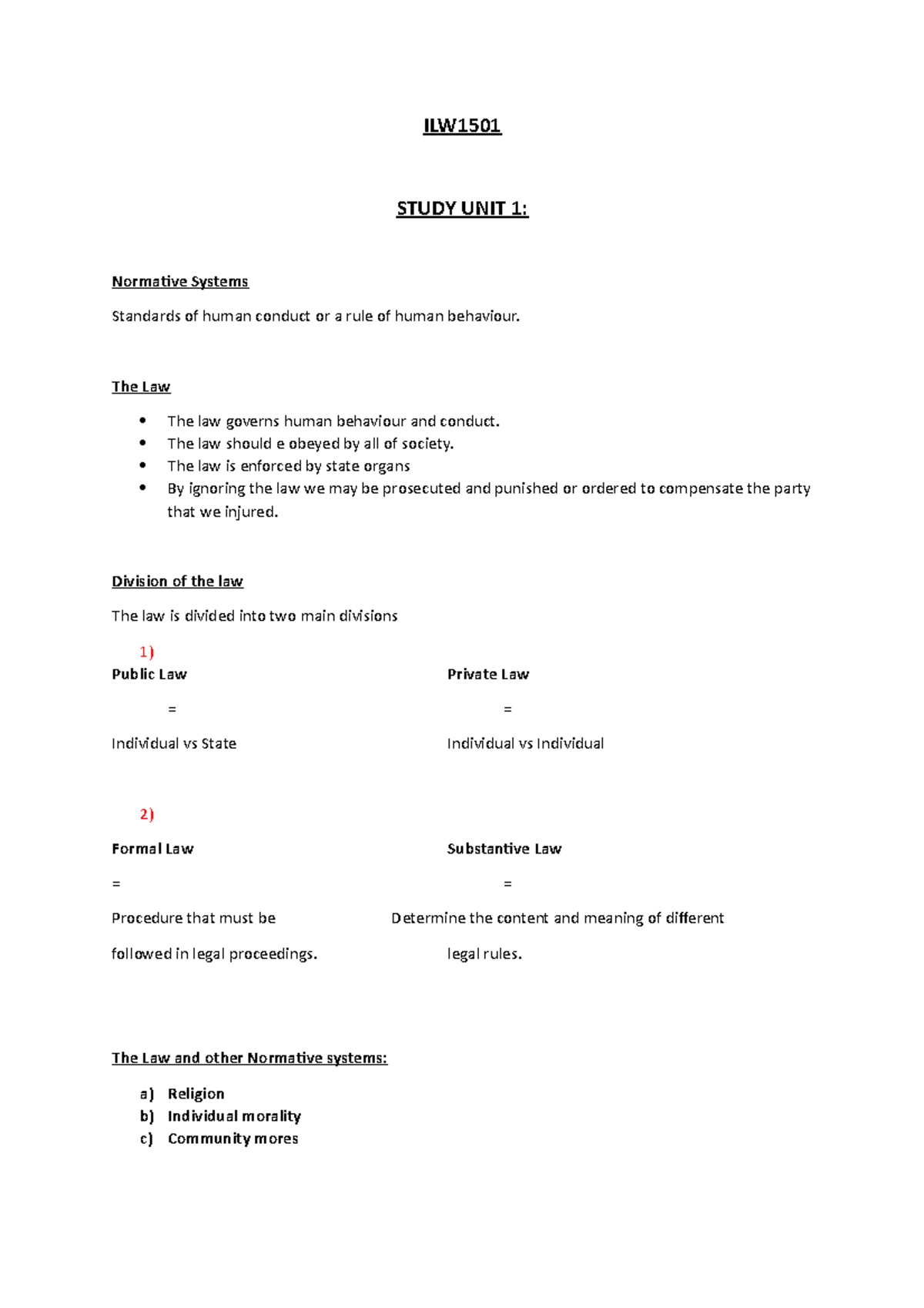 Ilw1501 Study Unit 1 Summary Introduction To Law Ilw1501 Study Unit