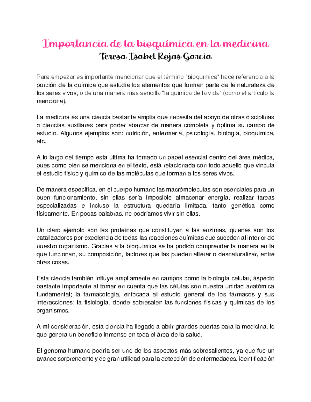 Importancia de la bioquímica en la medicina Importancia de la