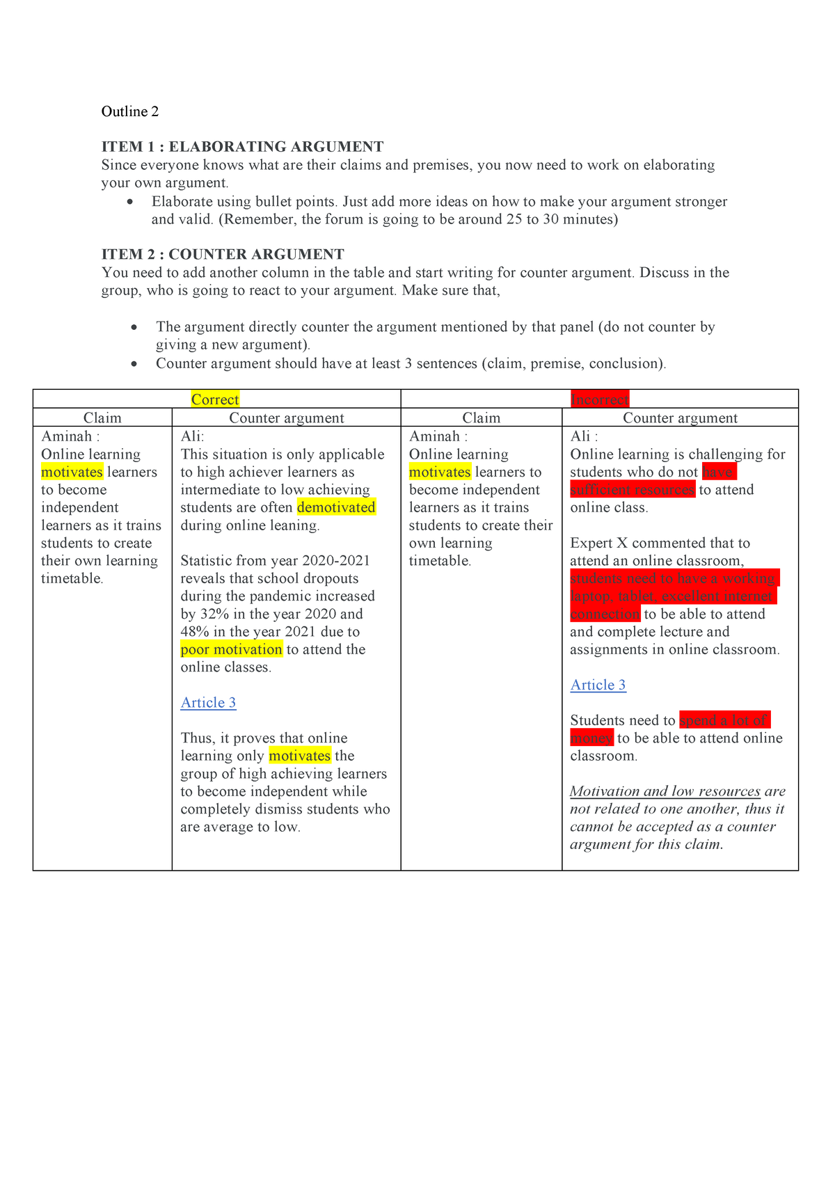 Forum Outline ELC - Outline 2 ITEM 1 : ELABORATING ARGUMENT Since ...