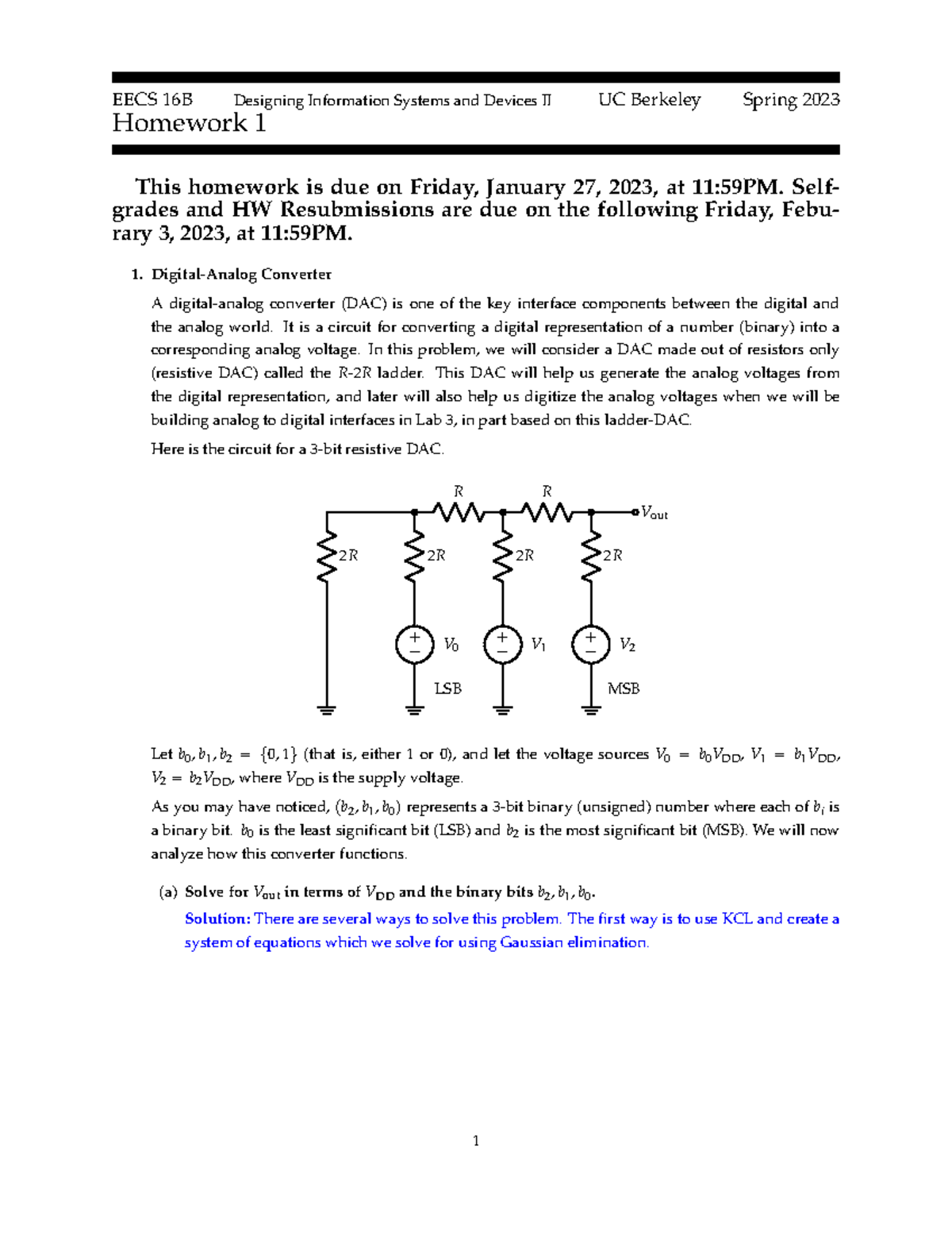 Hw01 Sol - Hw1 - EECS 16B Designing Information Systems And Devices II ...