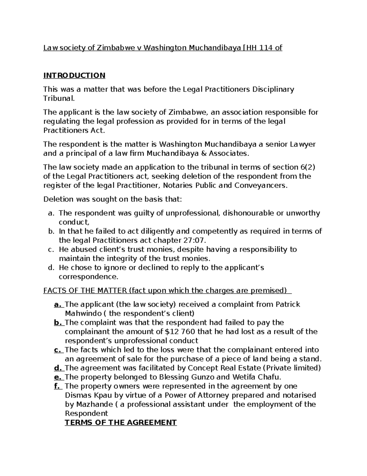 Law society v Muchandibaya Law society of Zimbabwe v Washington