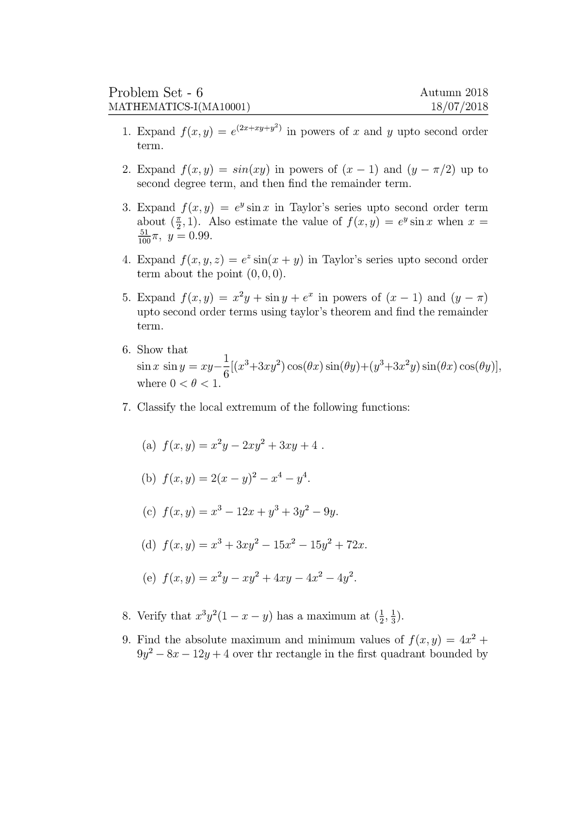 Sample Practice Exam 11 March Questions Problem Set 6 Mathematics I Ma Autumn 18 Studocu