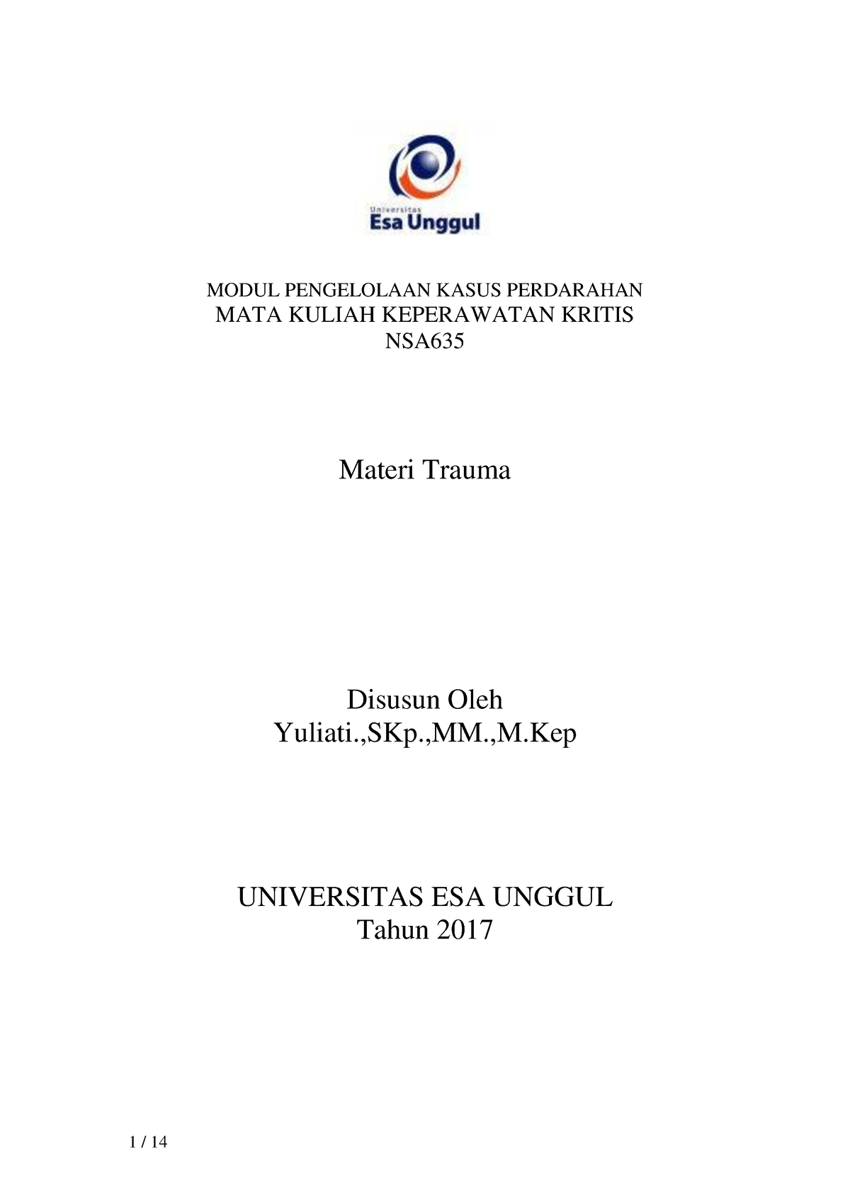 Modul Pengelolaan Kasus Perdarahan Kuliah Keperawatan Kritis - MODUL ...