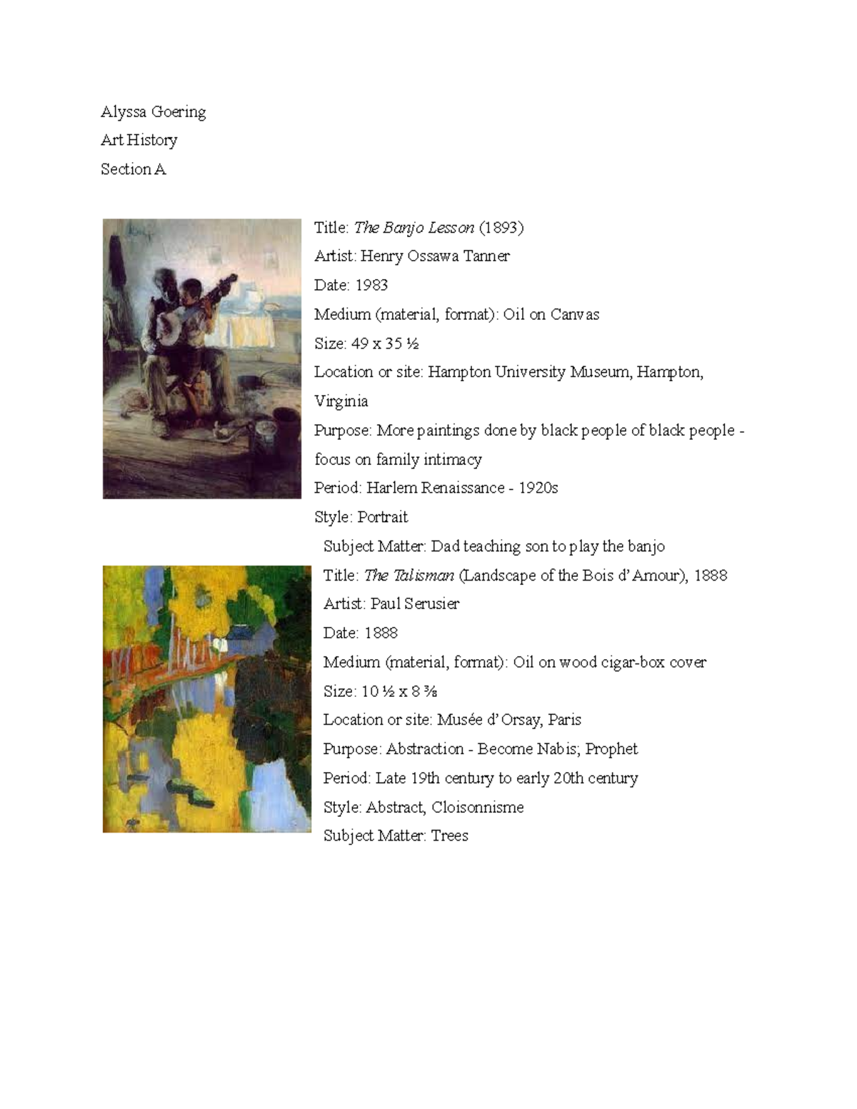 Art History Test Section A Alyssa Goering Art History Section A