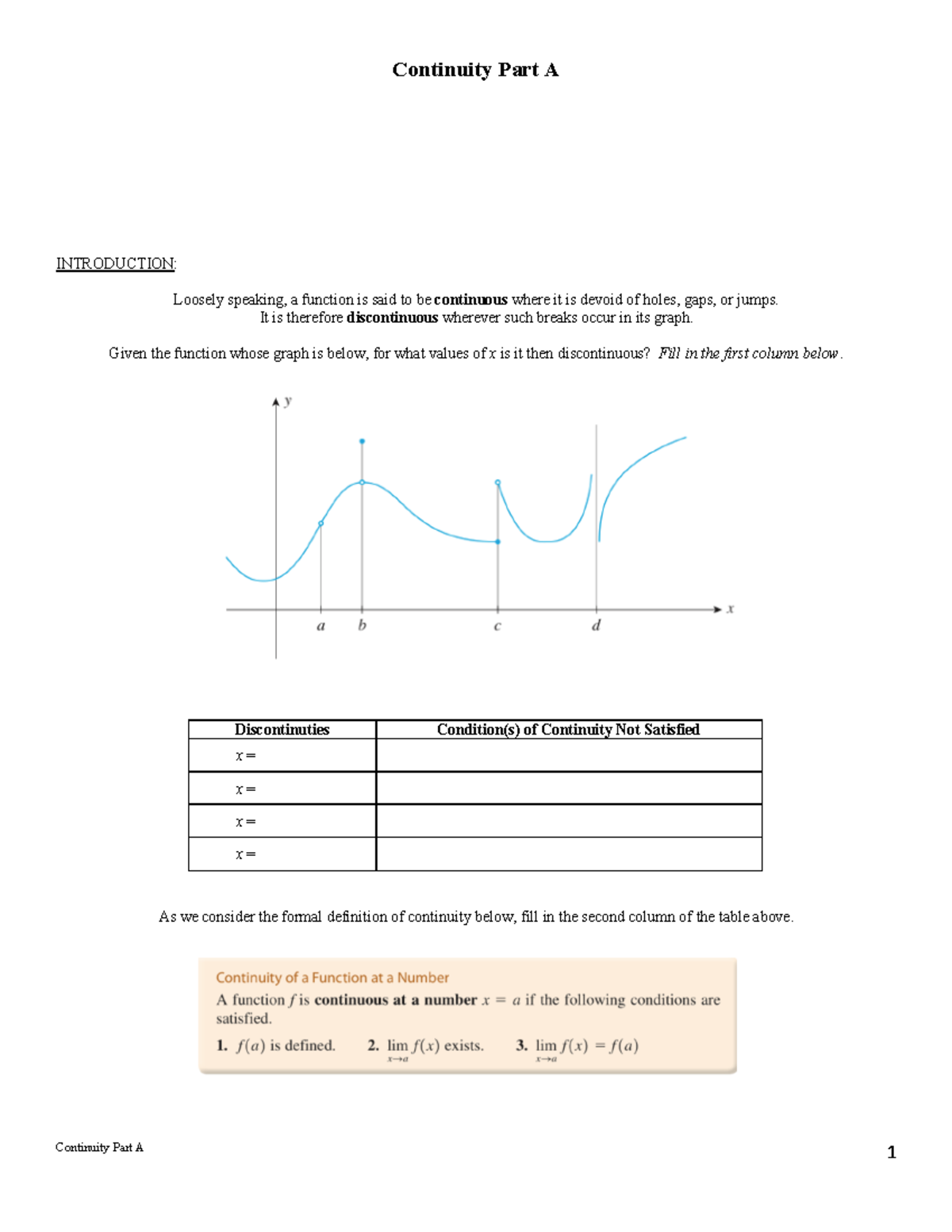5A Continuity Part A - calculus 1 - Continuity Part A 1 Continuity Part ...