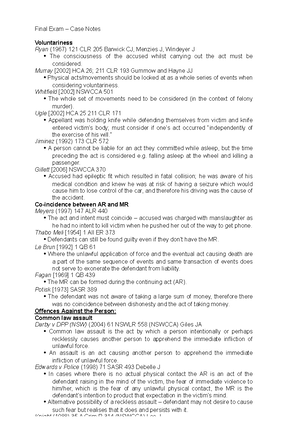 Casesss Case Summaries Of All Cases Used In Criminal Law 200010 Studocu