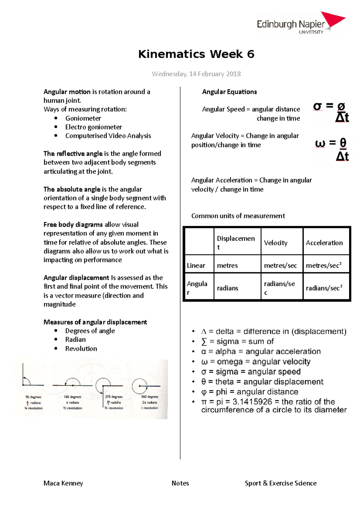 6 Angular Kinetics - Lecture notes 6 - Kinematics Week 6 Wednesday, 14 ...