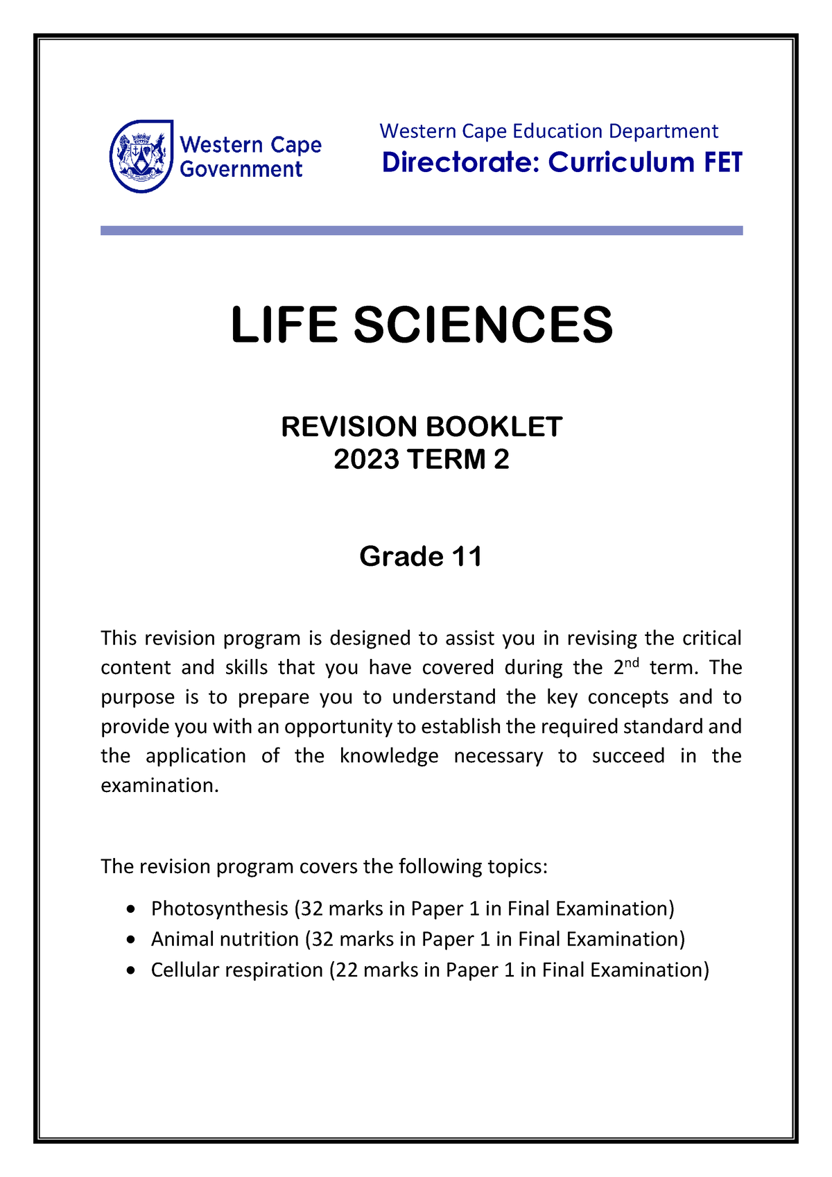 life sciences grade 11 term 2 assignment 2023