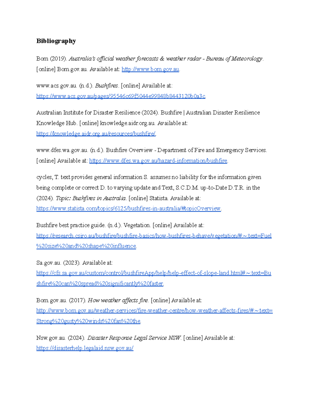 Bibliography - Bibliography Bom (2019). Australia’s official weather ...