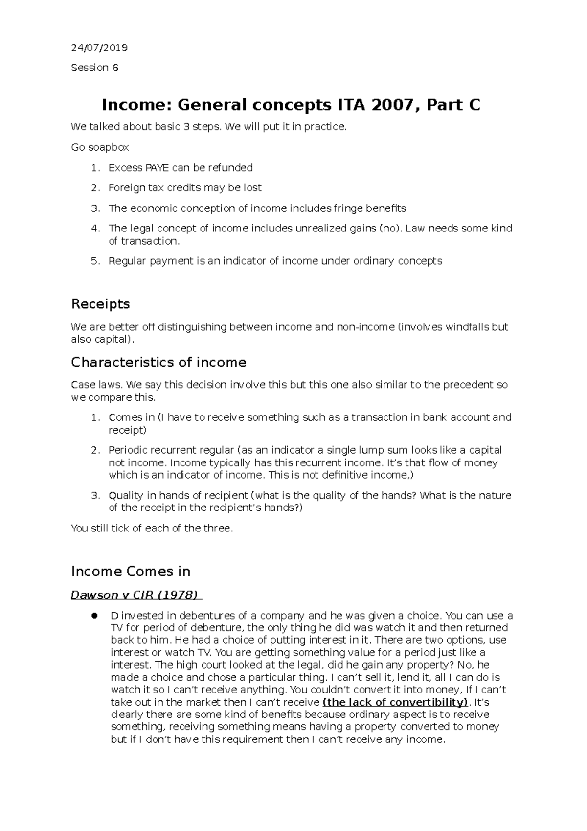 Session 6 Income, general concepts of ITA 2007 Part C - Session 6 ...