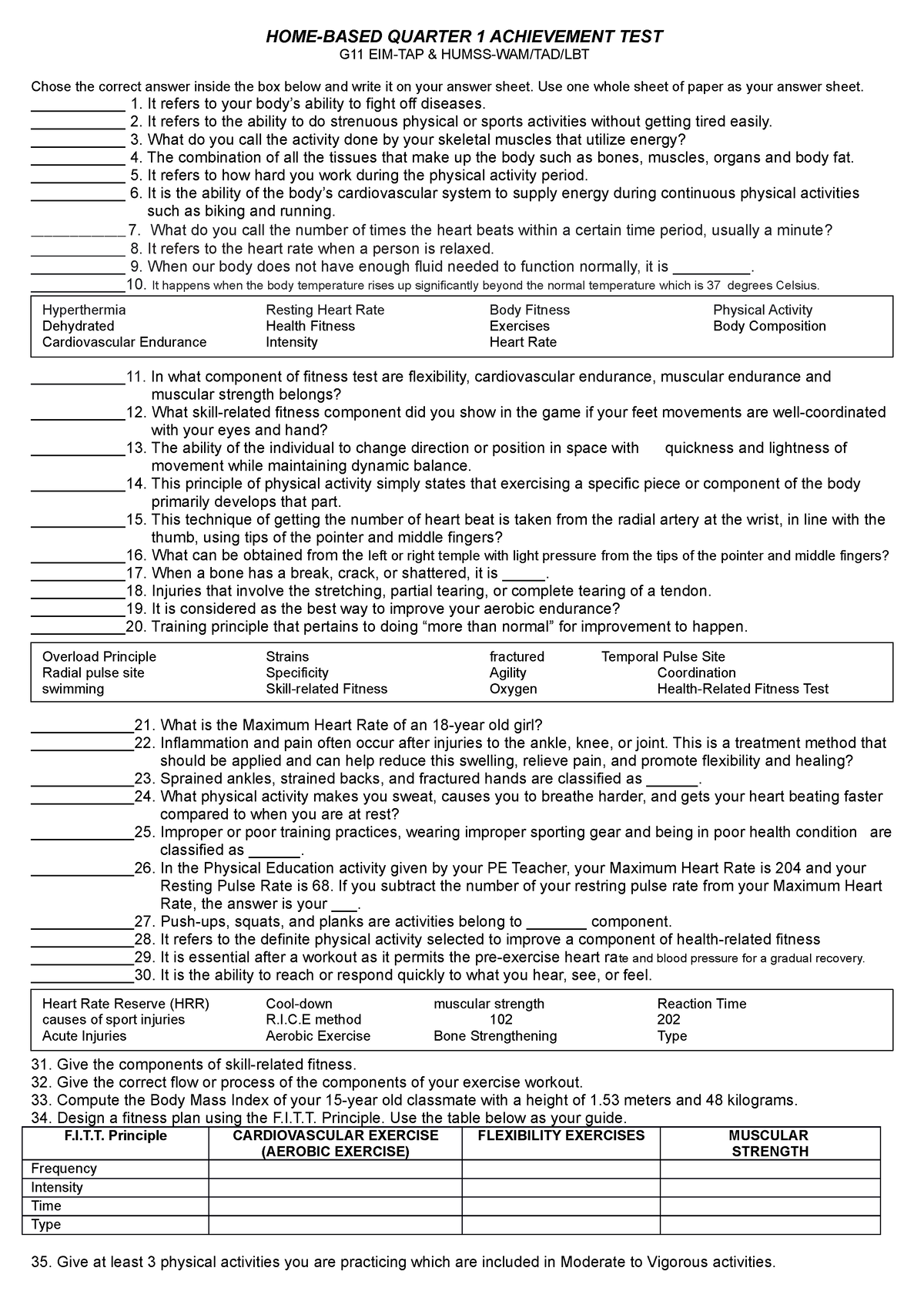 G11 PE1 HOME Based Assessment Q1 - HOME-BASED QUARTER 1 ACHIEVEMENT ...