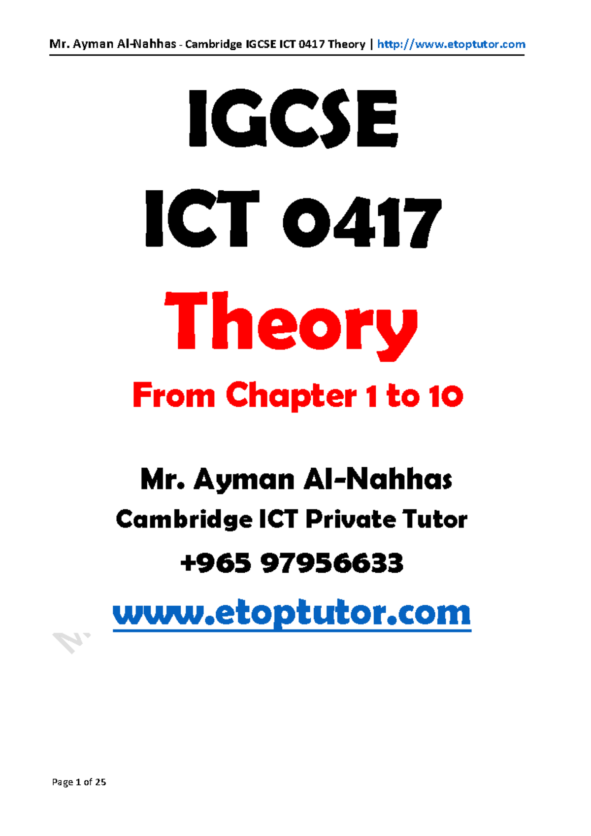 Igcse ICT 0417 Theory Notes-Ayman Al-Nahhas - IGCSE ICT 0417 Theory ...