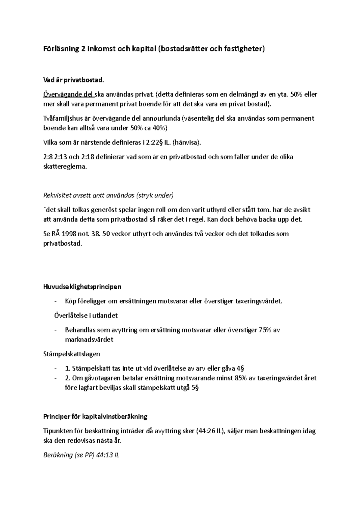 Skatter för köp av byggnad Förläsning 2 inkomst och kapital