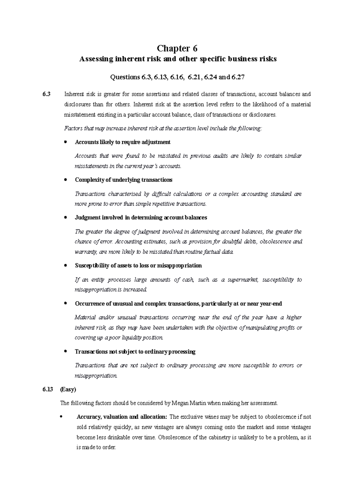 Chapter 6 - Solutions Upload - Chapter 6 Assessing Inherent Risk And ...