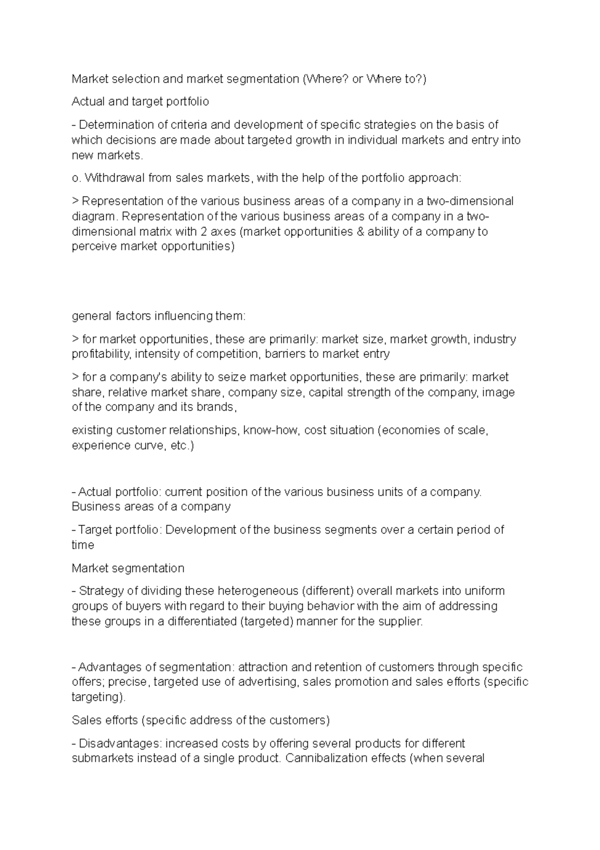 market-selection-and-market-segmentation-o-withdrawal-from-sales