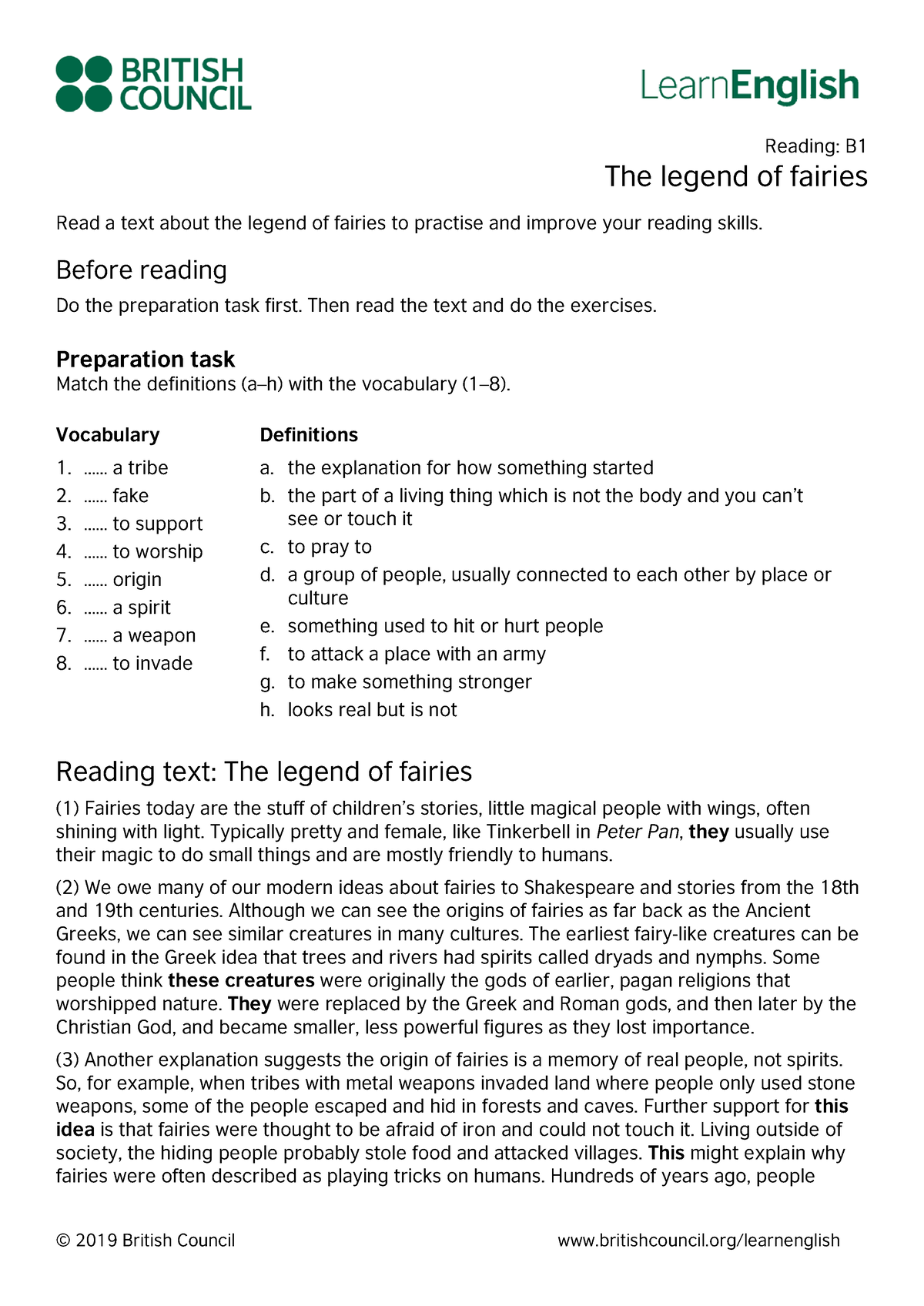 Learn English Reading B1 The Legend Of Fairies - Reading: B The Legend ...