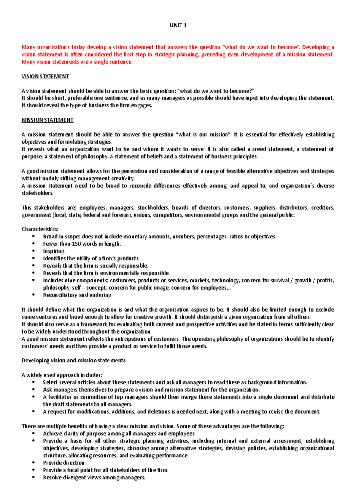 UNIT 1 - Lecture notes 1 - UNIT 1 Many organizations today develop a ...