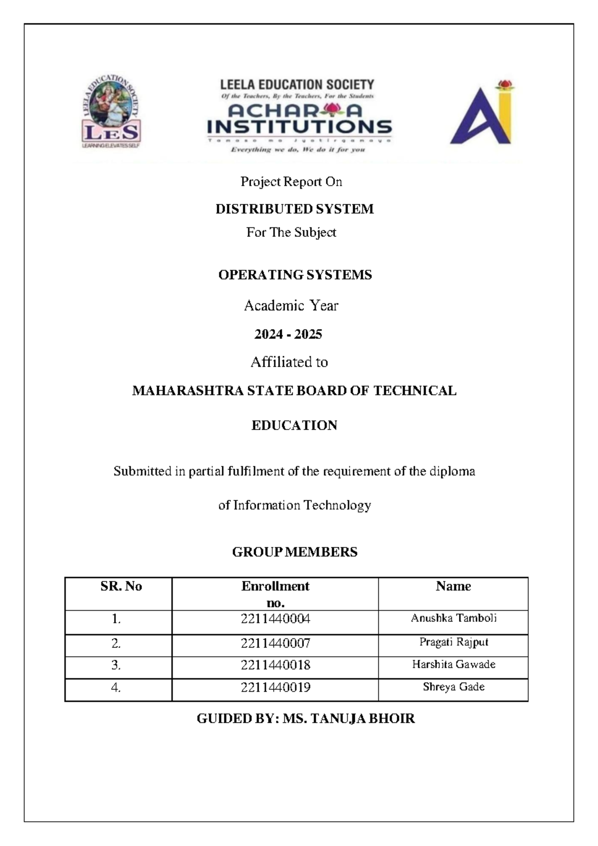 Os microproject - Project Report On DISTRIBUTED SYSTEM For The Subject ...