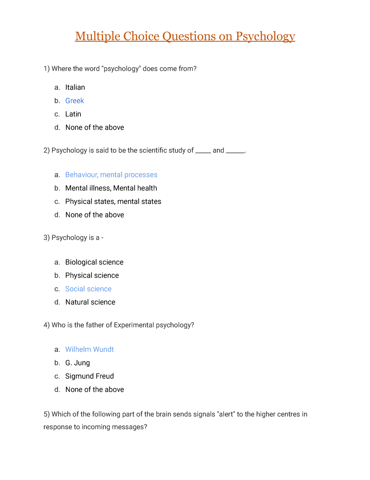 research methods in psychology multiple choice questions and answers