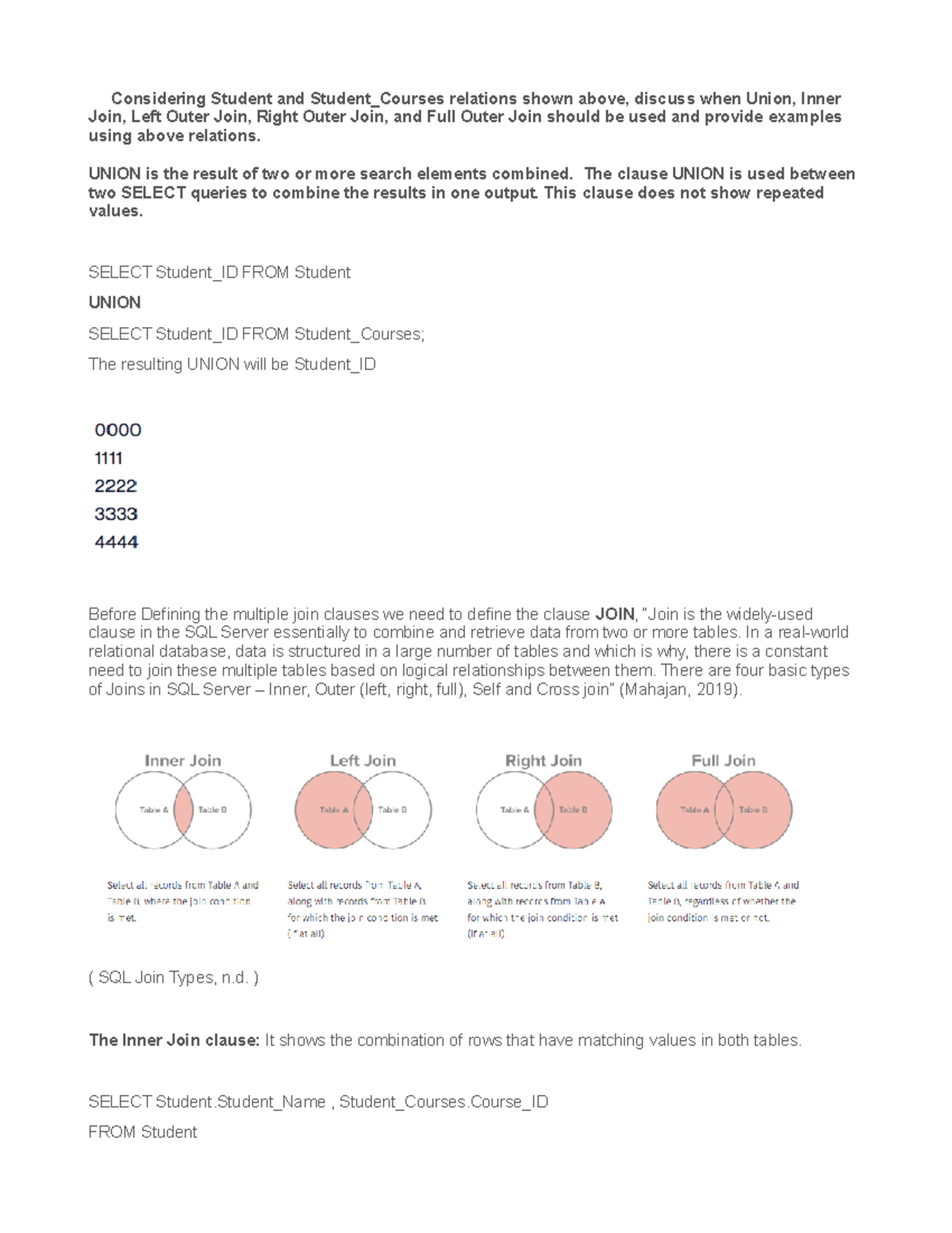 Cs2203 discussion post 6-version 2 - Considering Student and  Student_Courses relations shown above, - Studocu