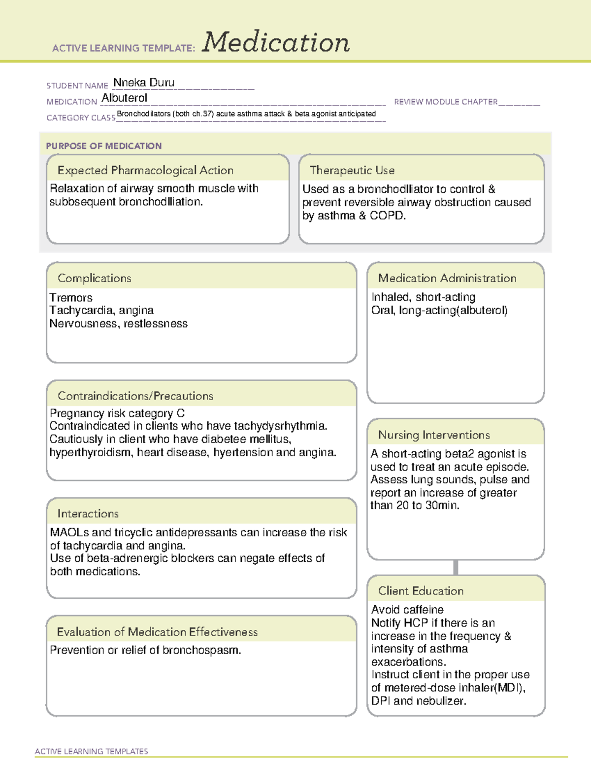 Medication Acute asthma - ACTIVE LEARNING TEMPLATES Medication STUDENT ...