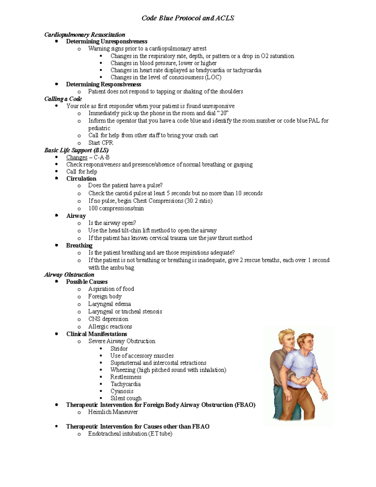 Code Blue Notes Na Code Blue Protocol And Acls Cardiopulmonary Resuscitation Determining